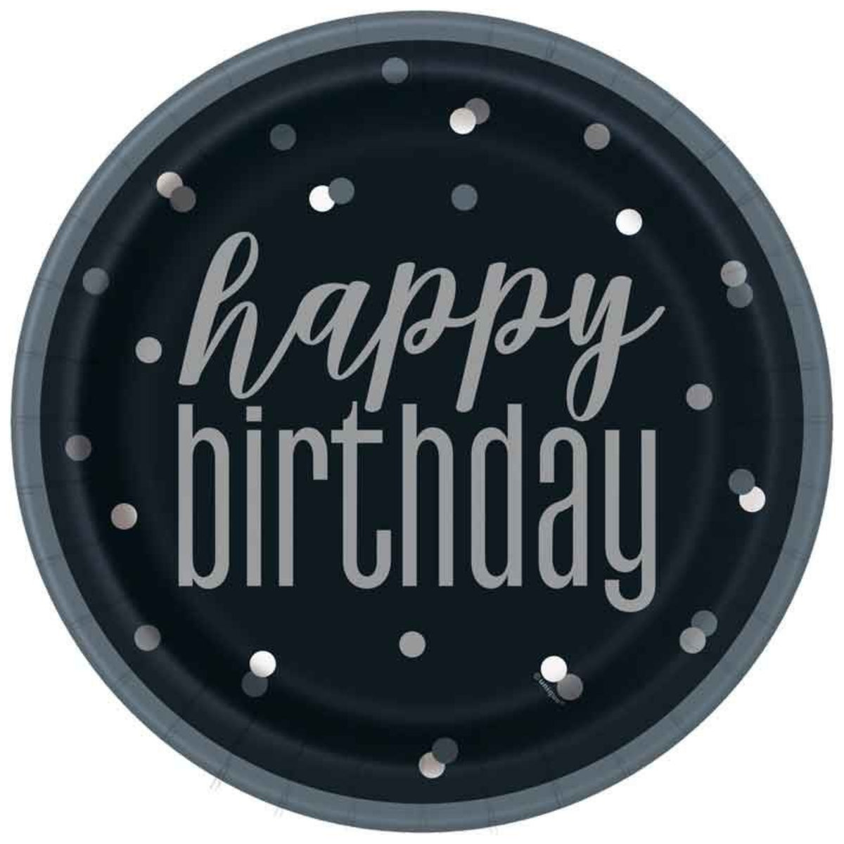 GLITZ BLACK & SILVER DOTS PLATES (23cm - 8 PACK)