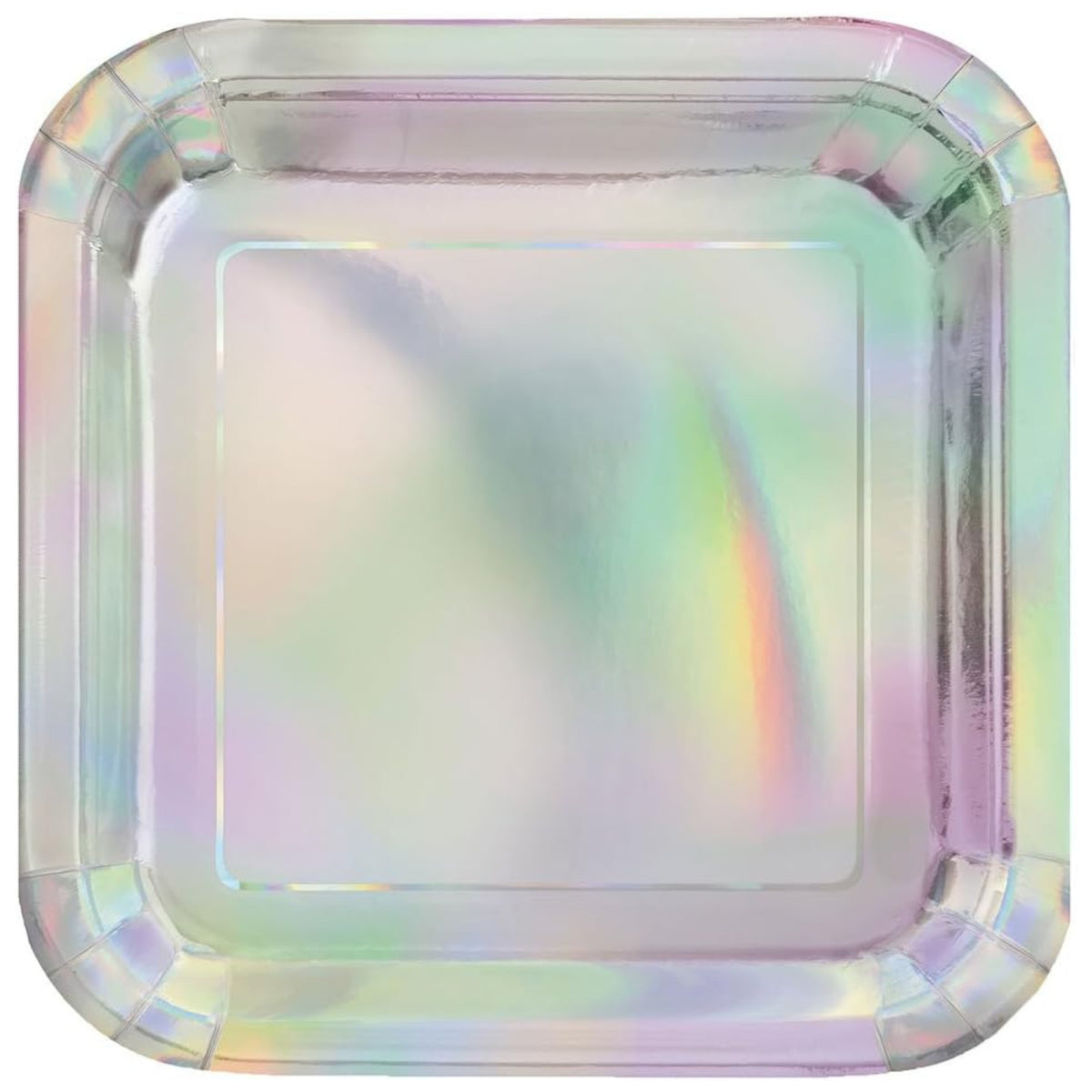 SQUARE FOIL IRIDESCENT PAPER PLATES (23cm - 8 PACK)