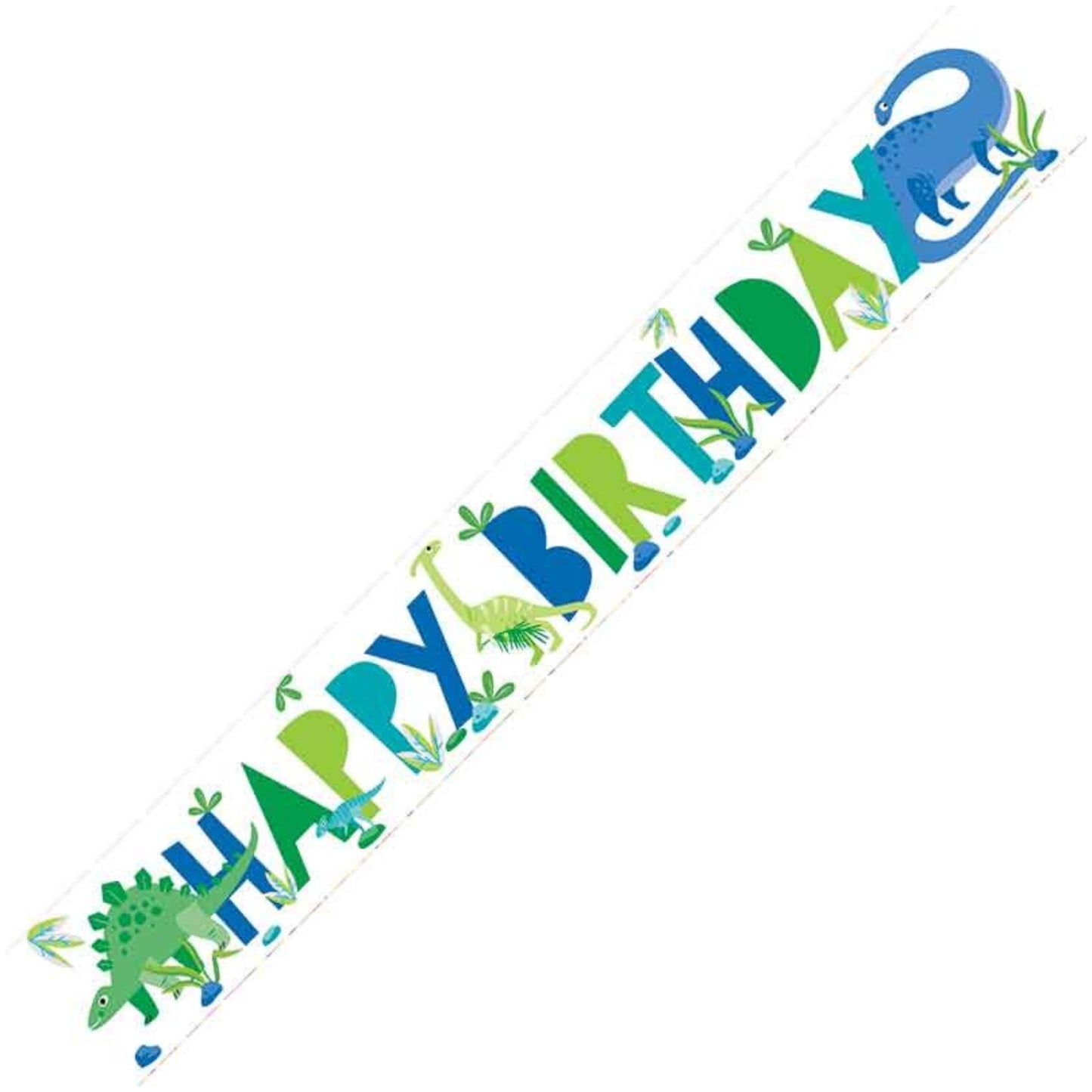 BLUE AND GREEN DINO HAPPY BIRTHDAY FOIL BANNER (9FT)