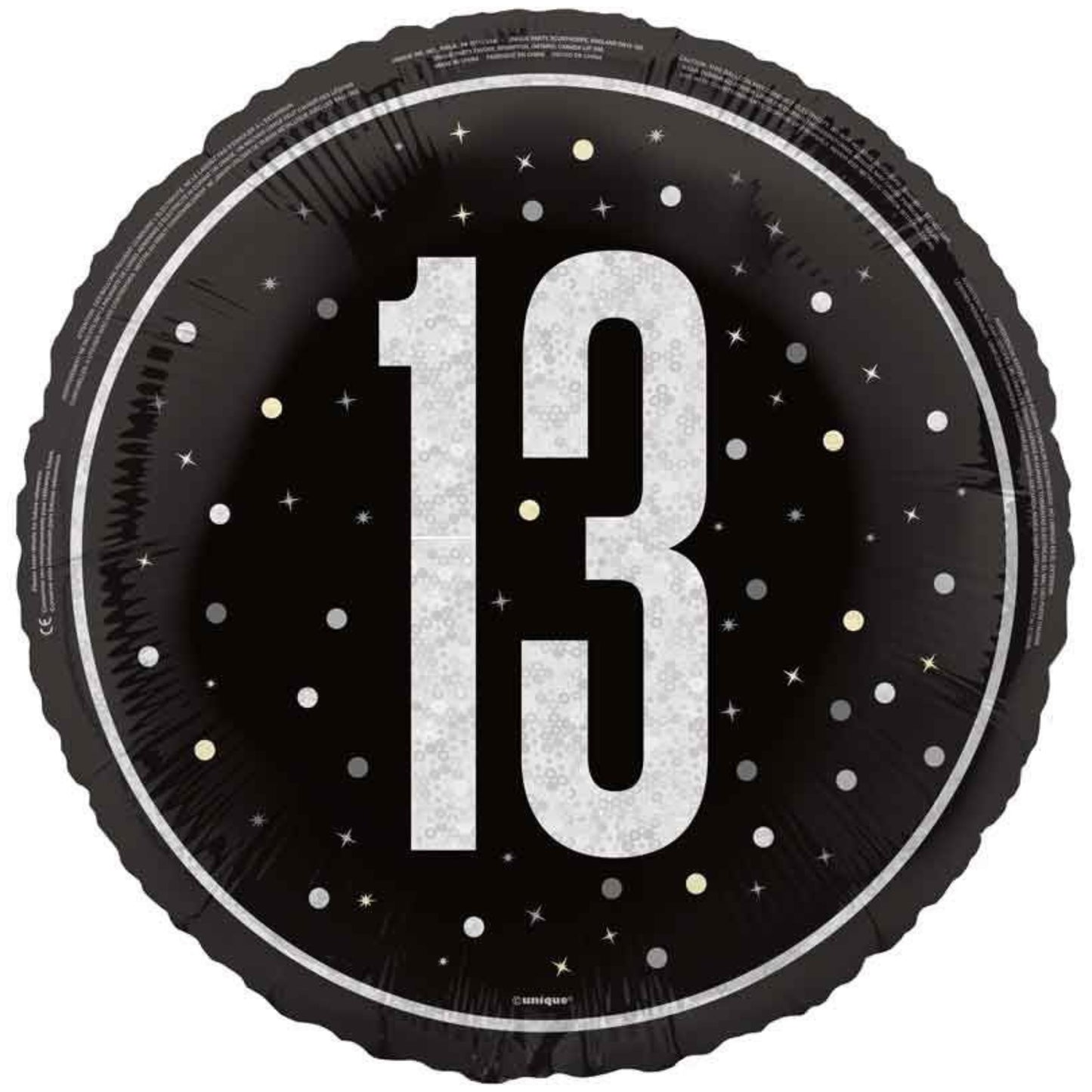 18"/ 46cm GLITZ BLACK 13TH BIRTHDAY ROUND FOIL BALLOON