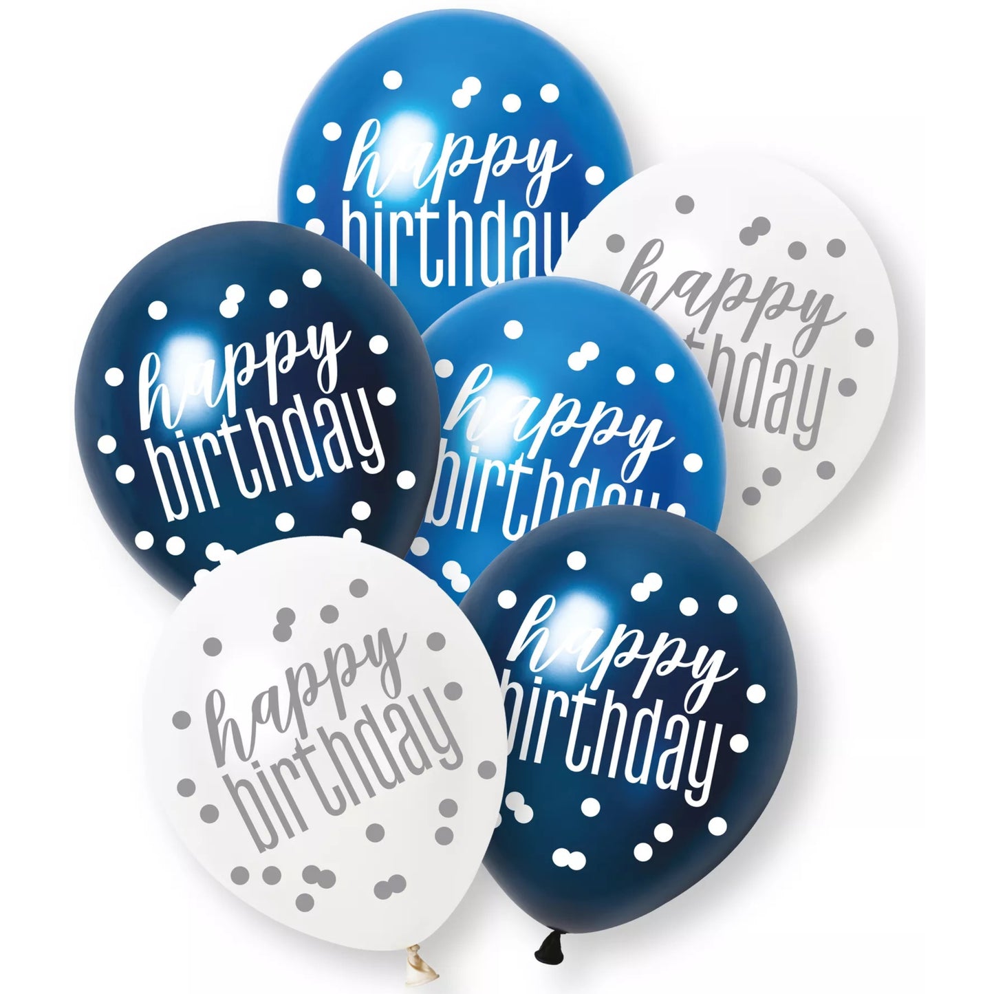 12"/ 30cm HAPPY BIRTHDAY GLITZ BLUE LATEX BALLOONS (6 PACK)