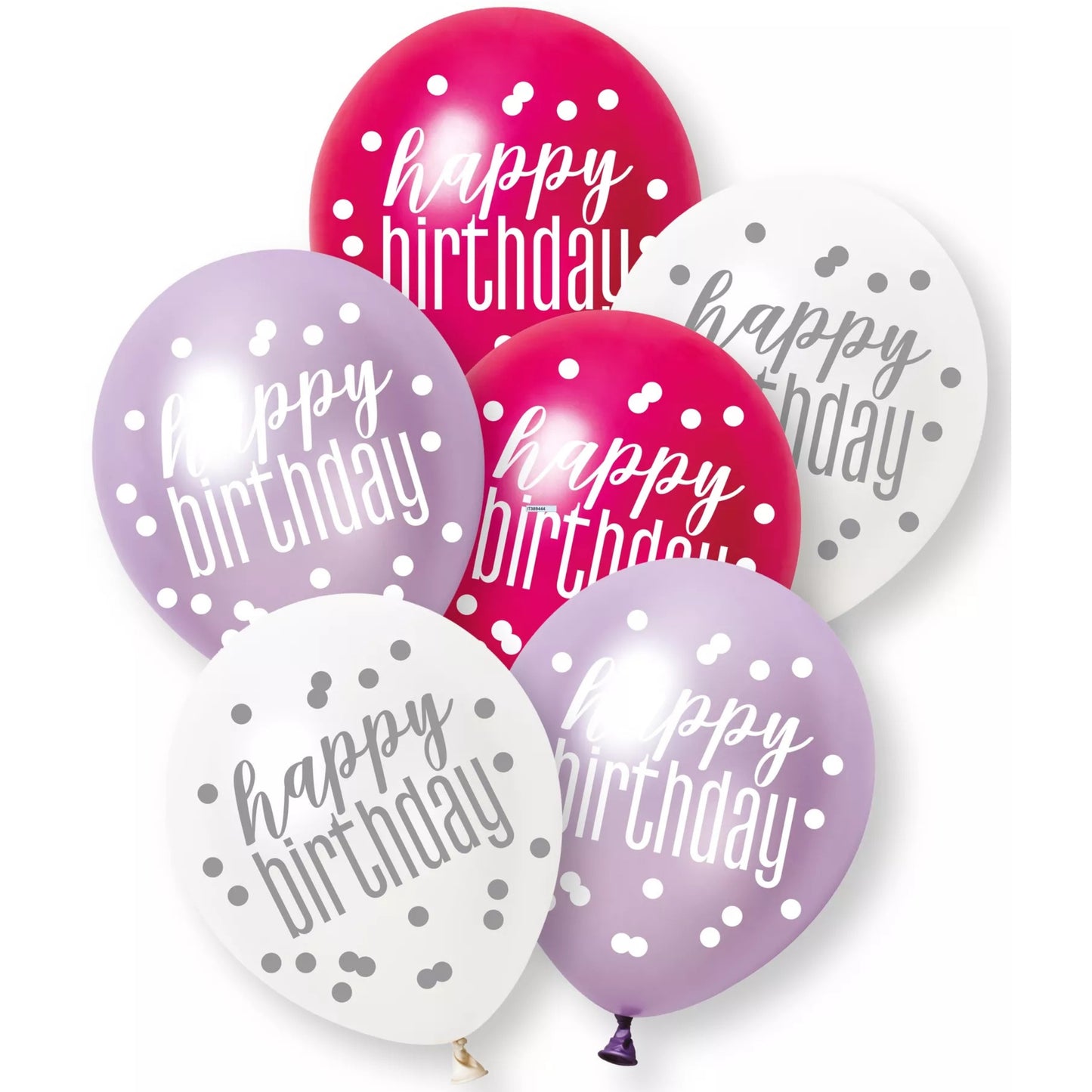 12"/ 30cm HAPPY BIRTHDAY GLITZ PINK & PURPLE LATEX BALLOONS (6 PACK)