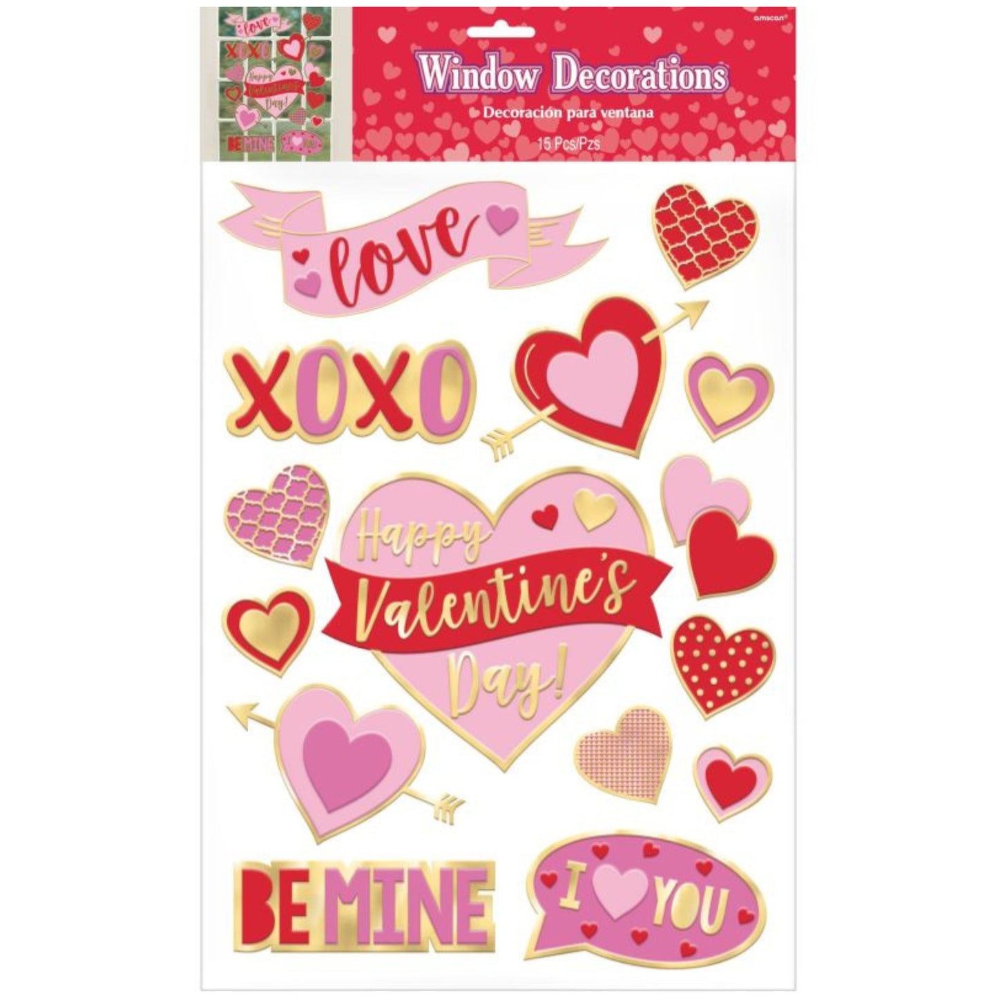 PACK OF VALENTINE'S WINDOW STICKERS (15 PIECES)