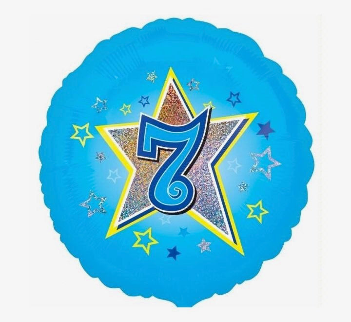 18"/ 46cm HOLOGRAPHIC HAPPY 7TH BIRTHDAY ROUND FOIL BALLOON
