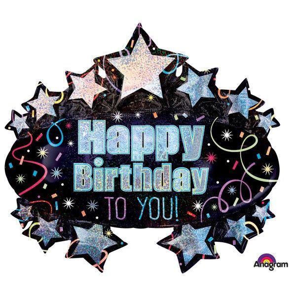 31"/ 79cm BRILLIANT BIRTHDAY MARQUEE HOLOGRAPHIC SUPERSHAPE FOIL BALLOON