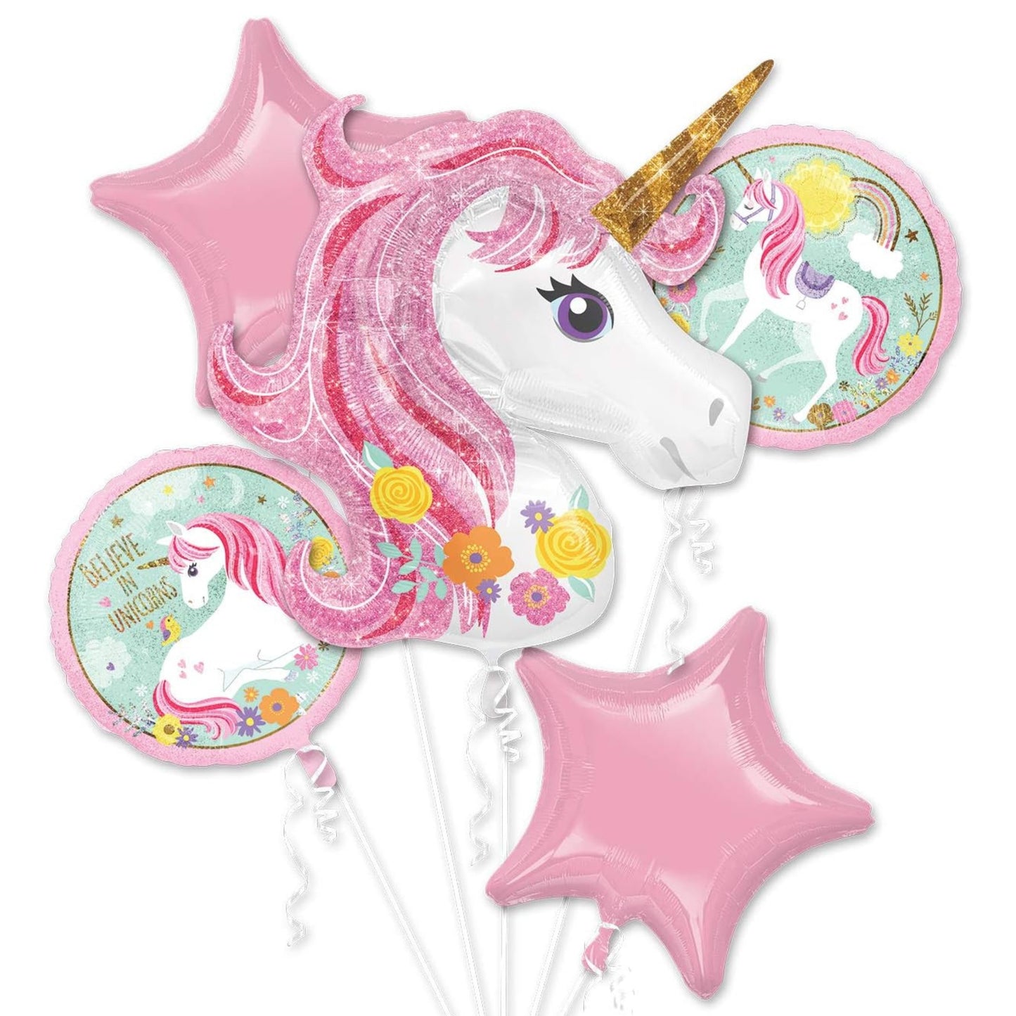 MAGICAL UNICORN 5 PIECE FOIL BALLON BOUQUET (1x33", 4x18"/ 1x84cm, 4x46cm)