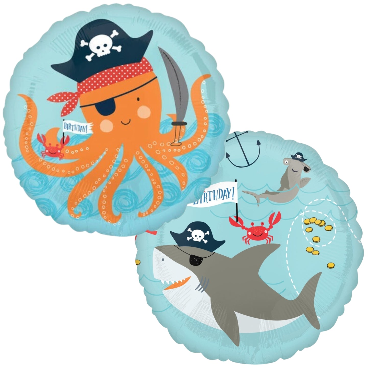 18"/ 46cm AHOY PIRATE SHARK BIRTHDAY DOUBLE-SIDED ROUND FOIL BALLOON