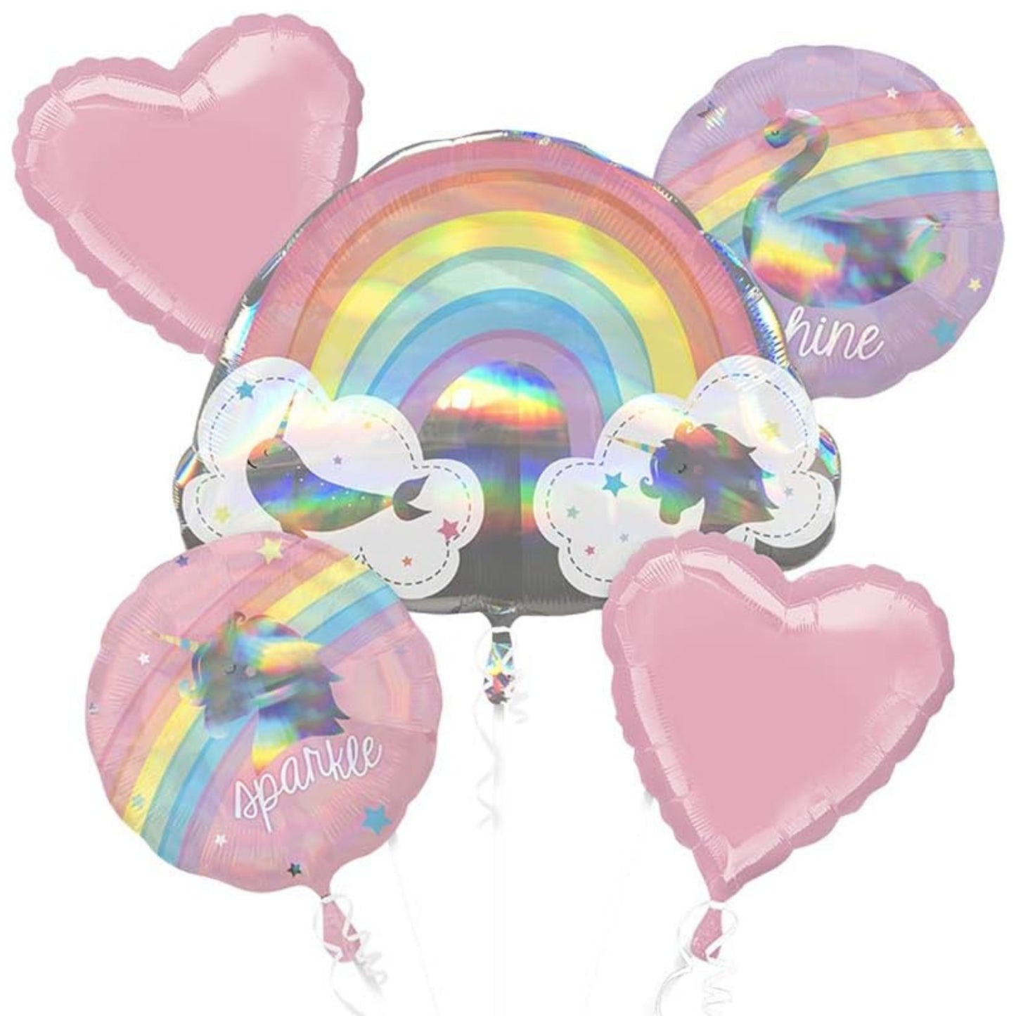 MAGICAL RAINBOW 5 PIECE FOIL BALLON BOUQUET (1x28", 4x18"/ 1x71cm, 4x46cm)