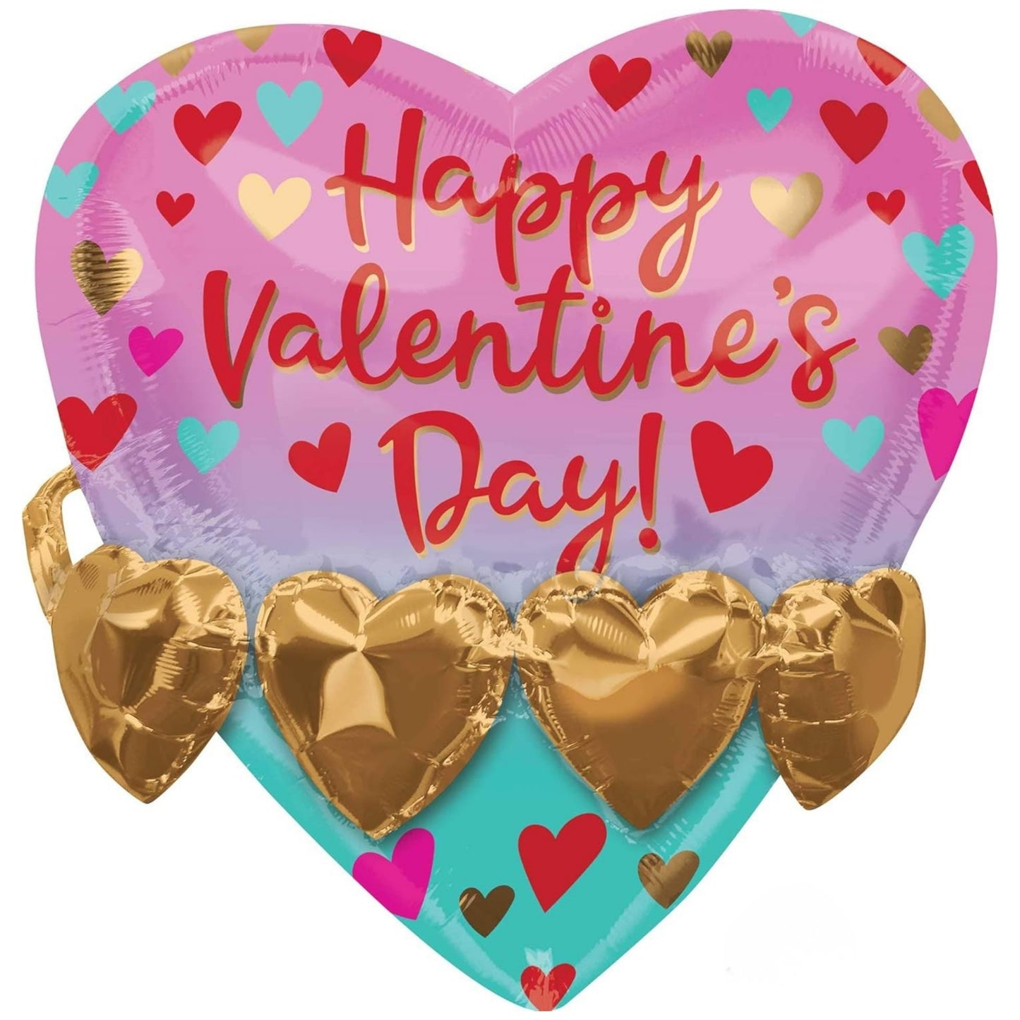 21"/ 53cm HAPPY VALENTINE'S DAY & GOLD HEART GARLAND SUPERSHAPE FOIL BALLOON