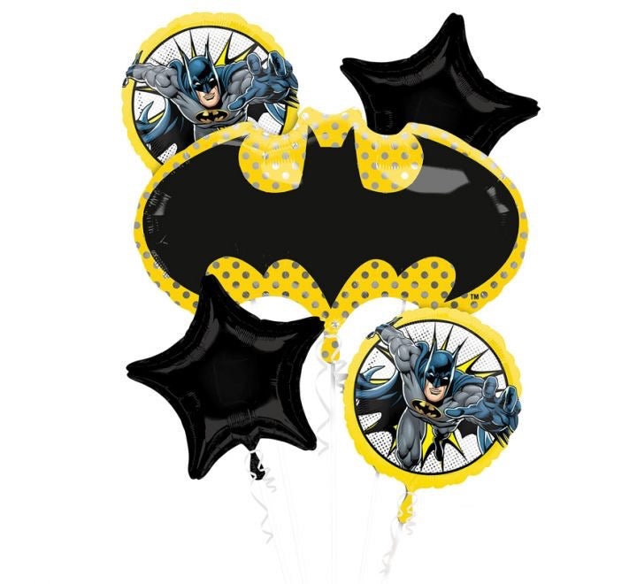BATMAN 5 PIECE FOIL BALLON BOUQUET (1x30", 4x18"/ 1x76cm, 4x46cm)
