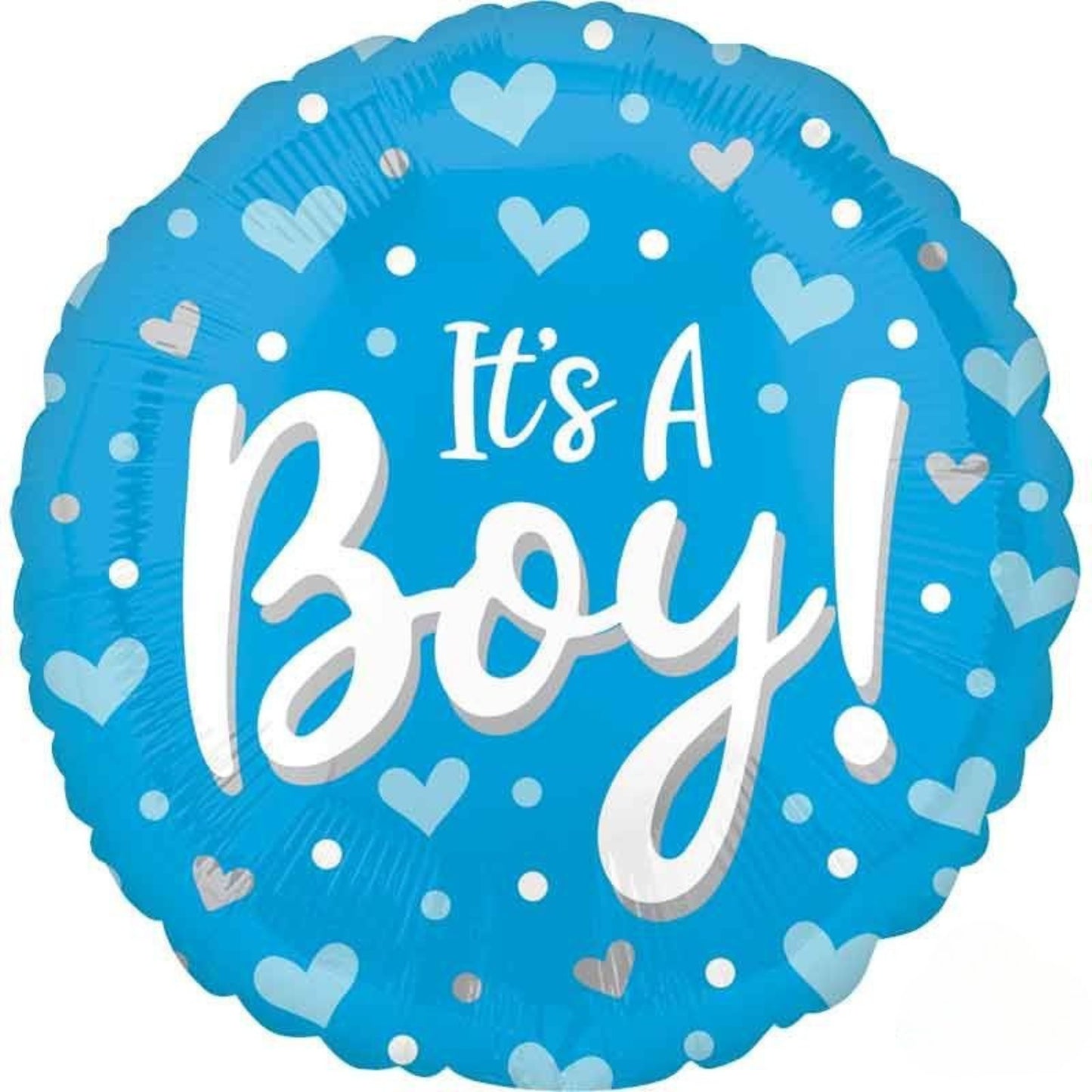 18"/ 46cm IT'S A BOY HEARTS ROUND FOIL BALLOON