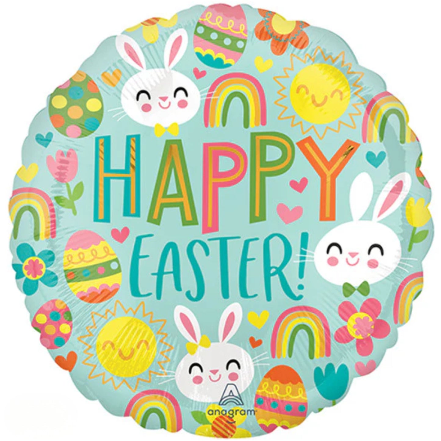 18"/ 46cm HAPPY EASTER ICONS ROUND FOIL BALLOON