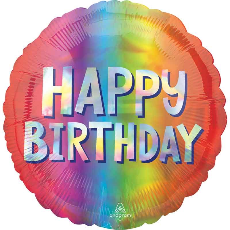 18"/ 46cm HAPPY BIRTHDAY SILVER OMBRE HOLOGRAPHIC ROUND FOIL BALLOON