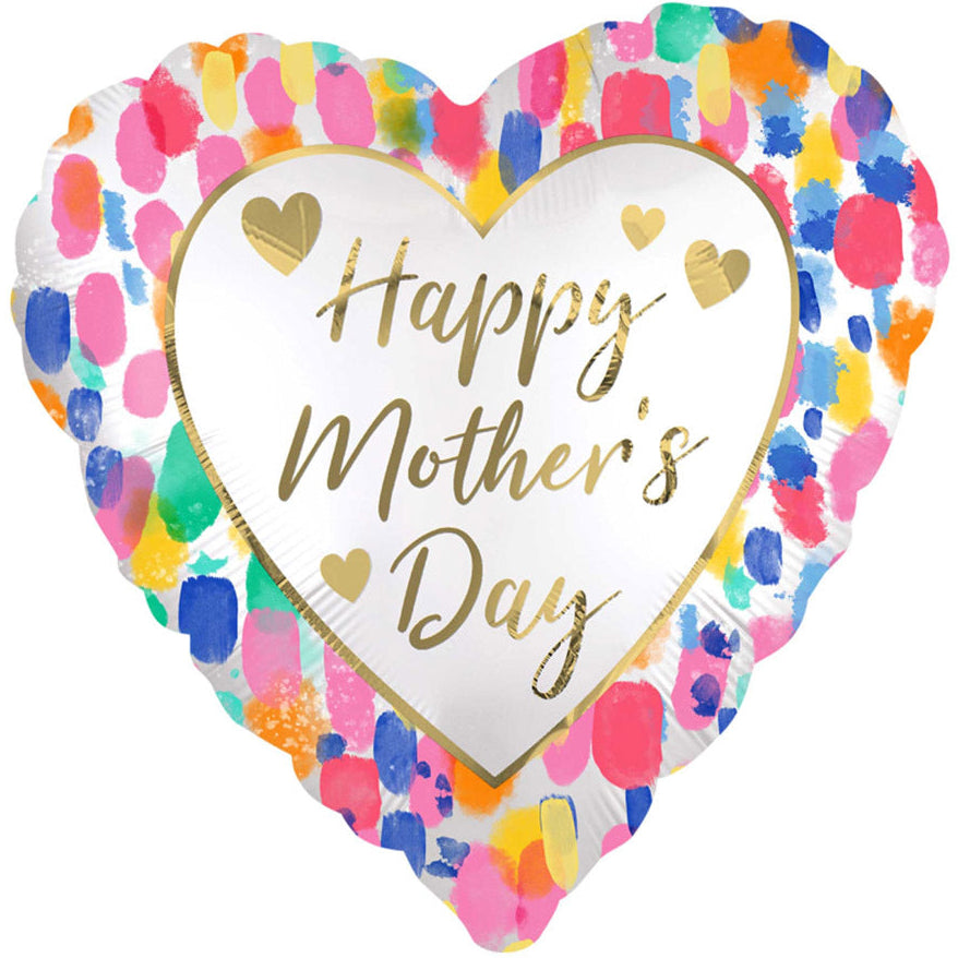 18"/ 46cm SATIN HAPPY MOTHERS DAY WATERCOLOUR HEART SHAPE FOIL BALLOON