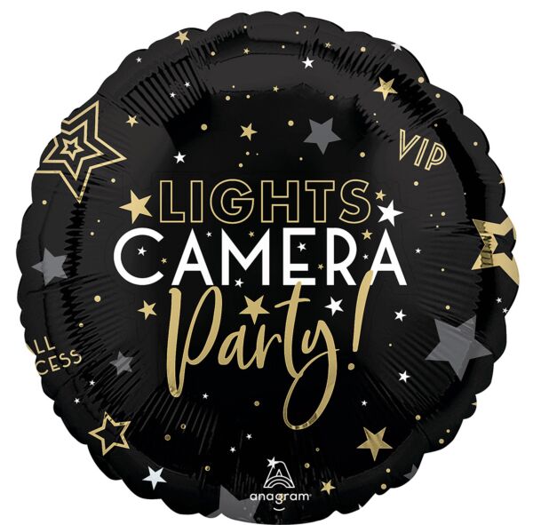 18"/ 46cm LIGHTS CAMERA PARTY ROUND FOIL BALLOON