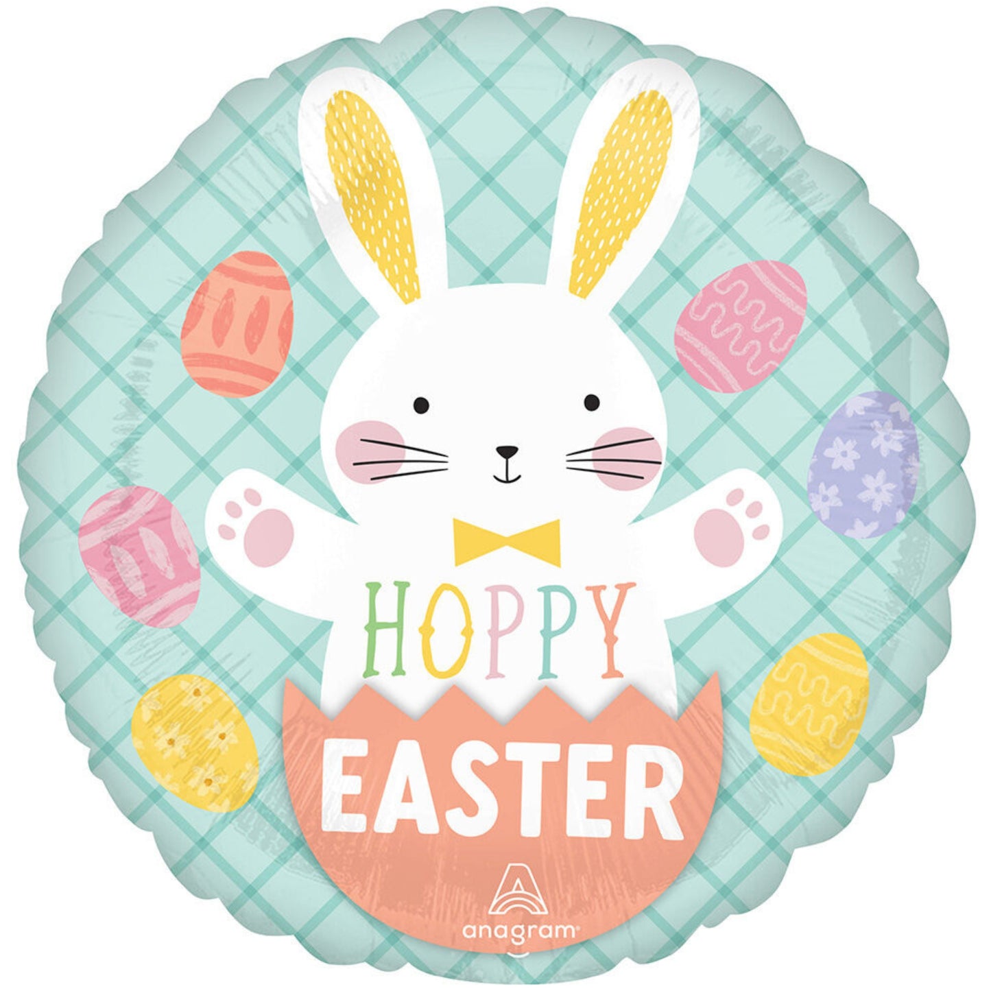 18"/ 46cm HOPPY EASTER BUNNY & EGGS ROUND FOIL BALLOON
