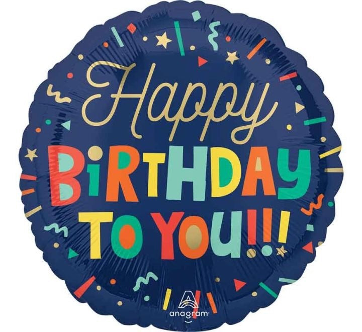 18"/ 46cm HAPPY BIRTHDAY TO YOU! BRIGHT BIRTHDAY BLOCKS ROUND FOIL BALLOON