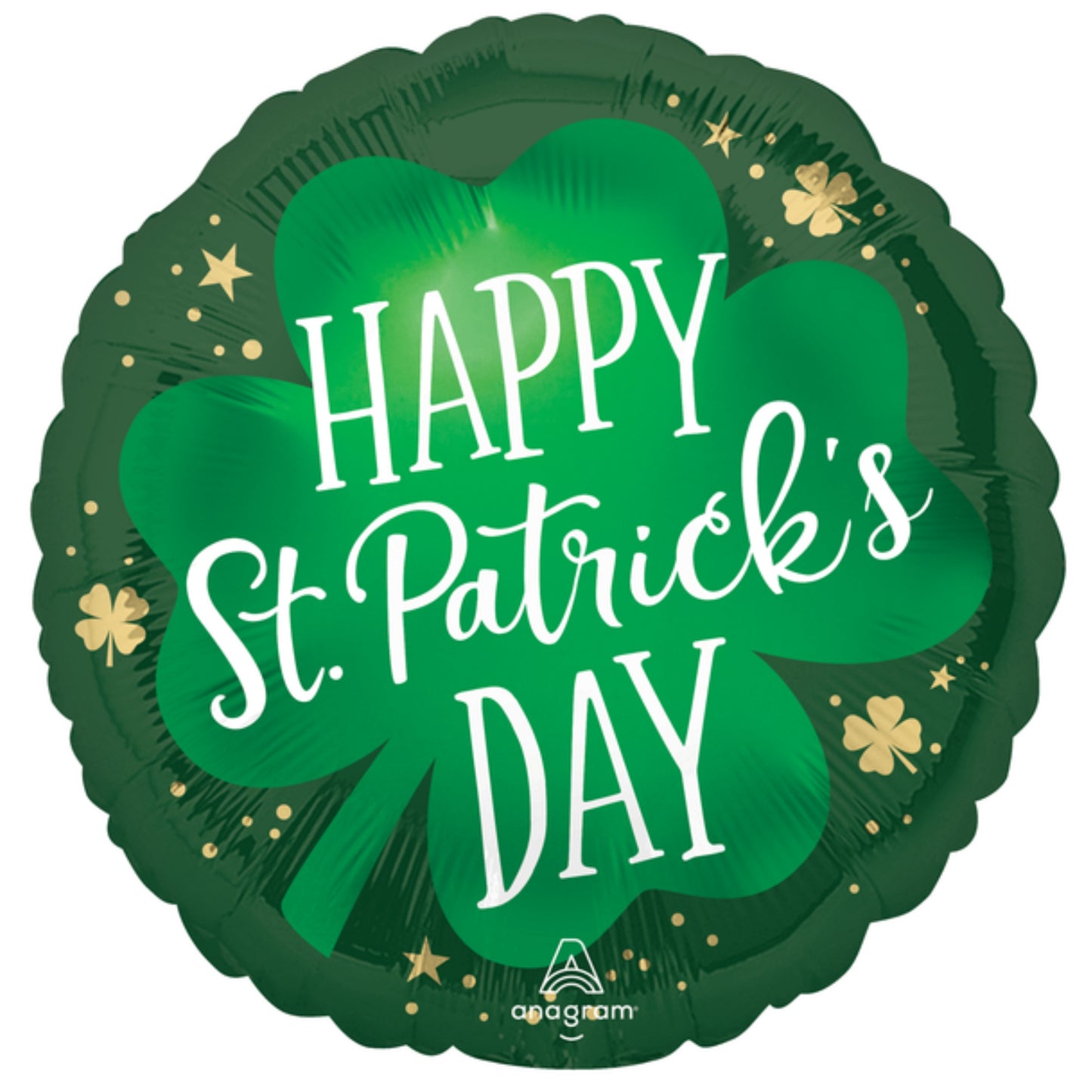 18"/ 46cm ST PATRICK'S DAY SATIN LUCKY SHAMROCK ROUND FOIL BALLOON