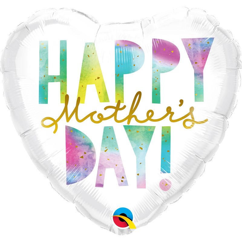 18"/ 46cm MOTHERS DAY WATERCOLOR LETTERS HEART SHAPE FOIL BALLOON