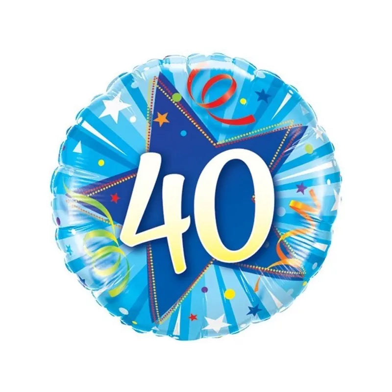 18"/ 46cm 40TH BIRTHDAY SHINING STAR BRIGHT BLUE ROUND FOIL BALLOON