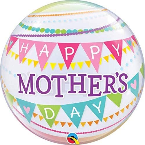22"/ 56cm MOTHER'S DAY PENNANTS CLEAR BUBBLE SPHERICAL BALLOON