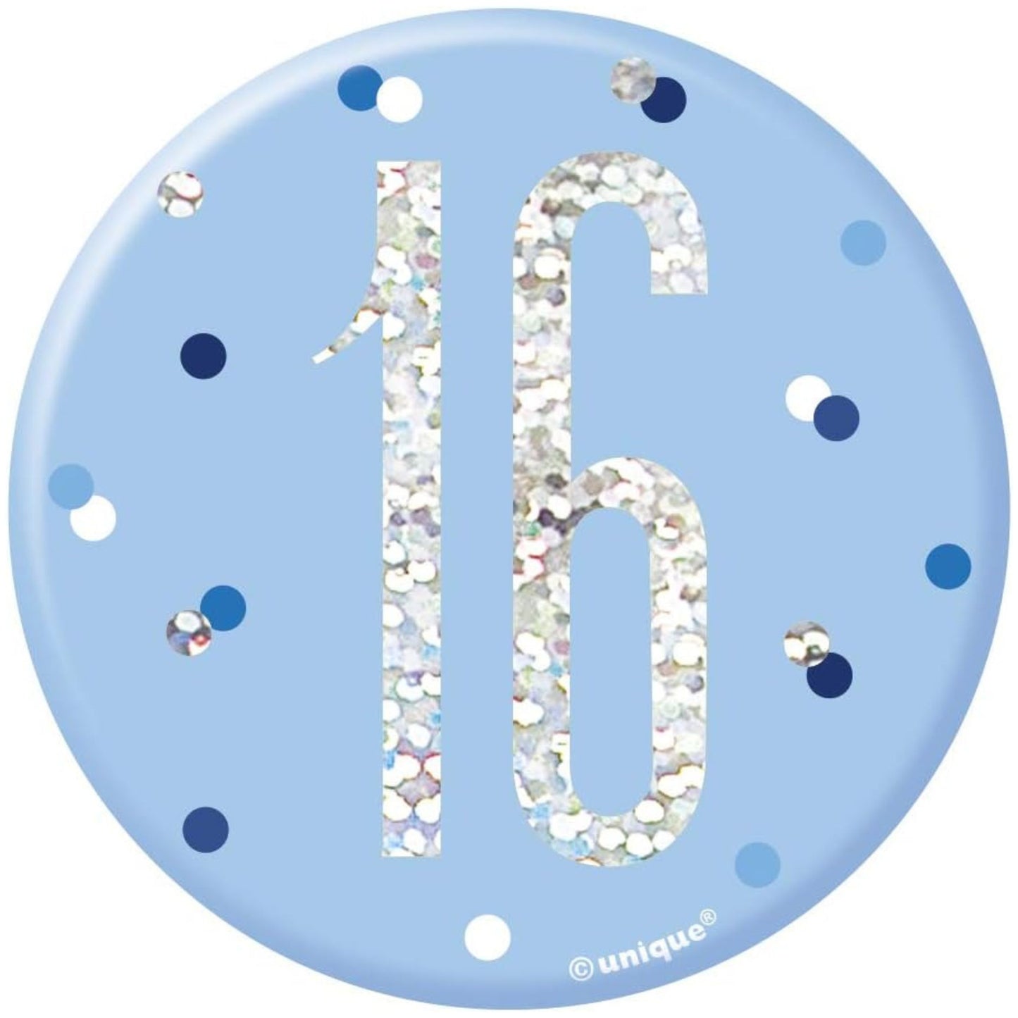 3"/ 8cm GLITZ BLUE 16th BIRTHDAY BADGE