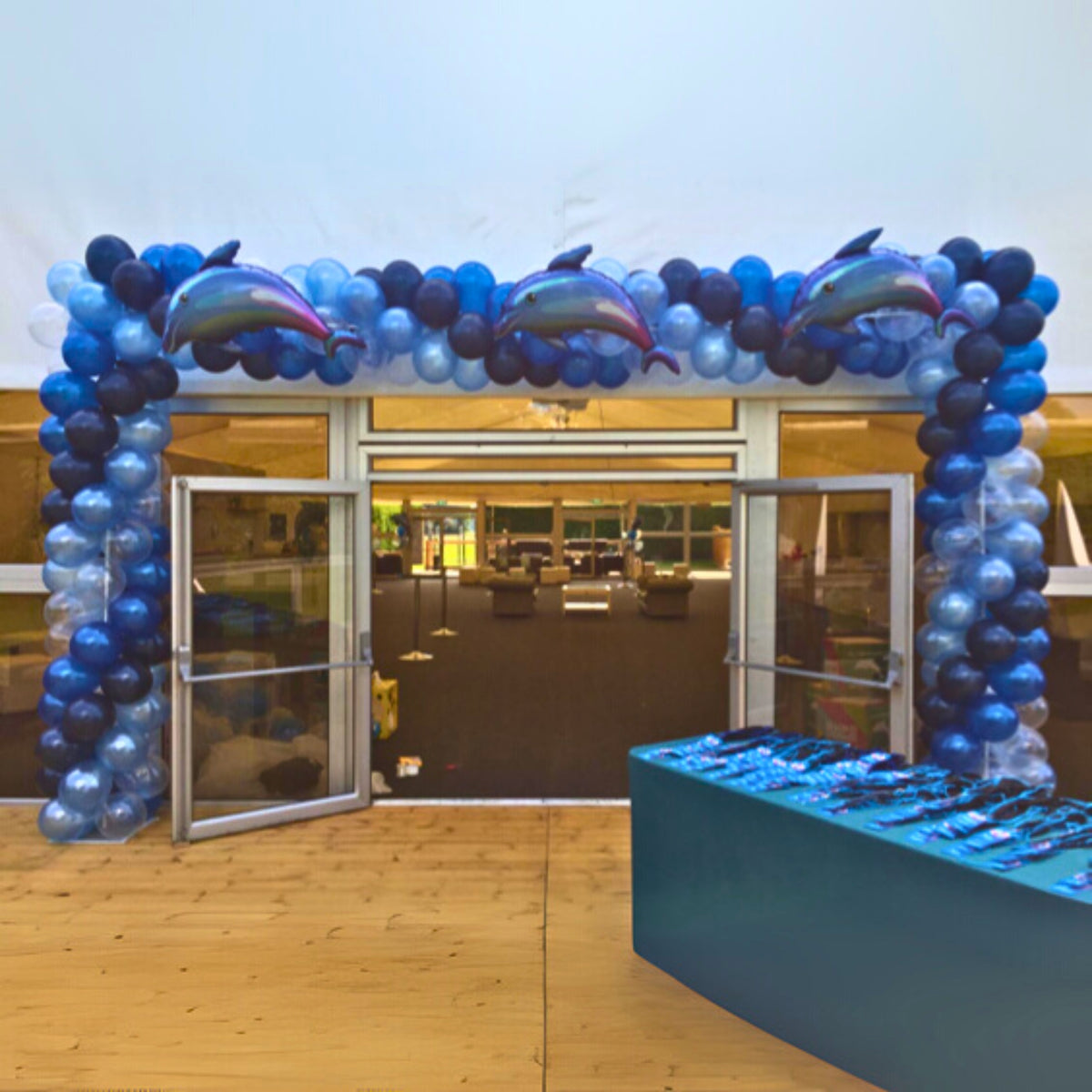 Blue Mix & Clear with Air-Filled Dolphin Shaped Balloons