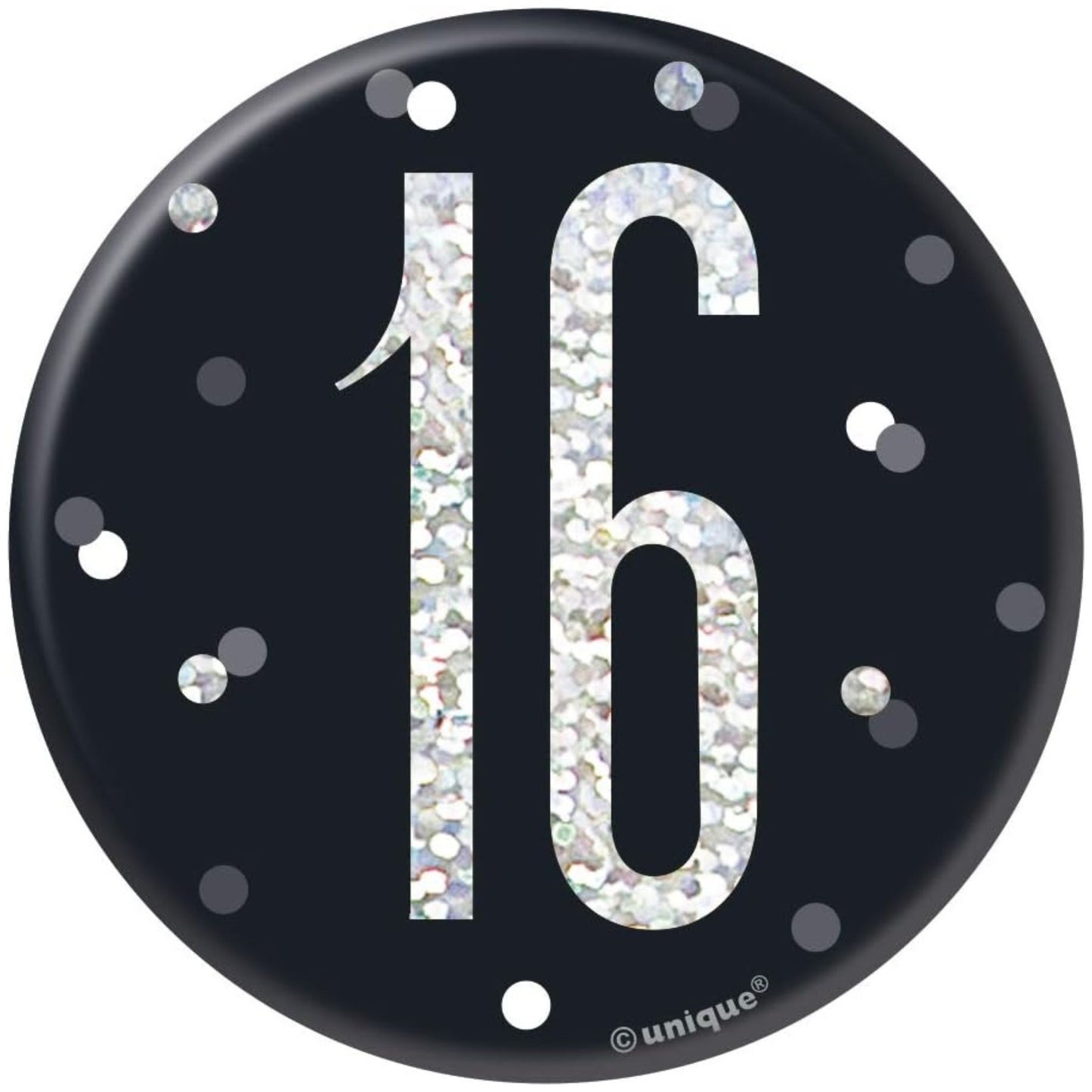 3"/ 8cm GLITZ BLACK 16th BIRTHDAY BADGE