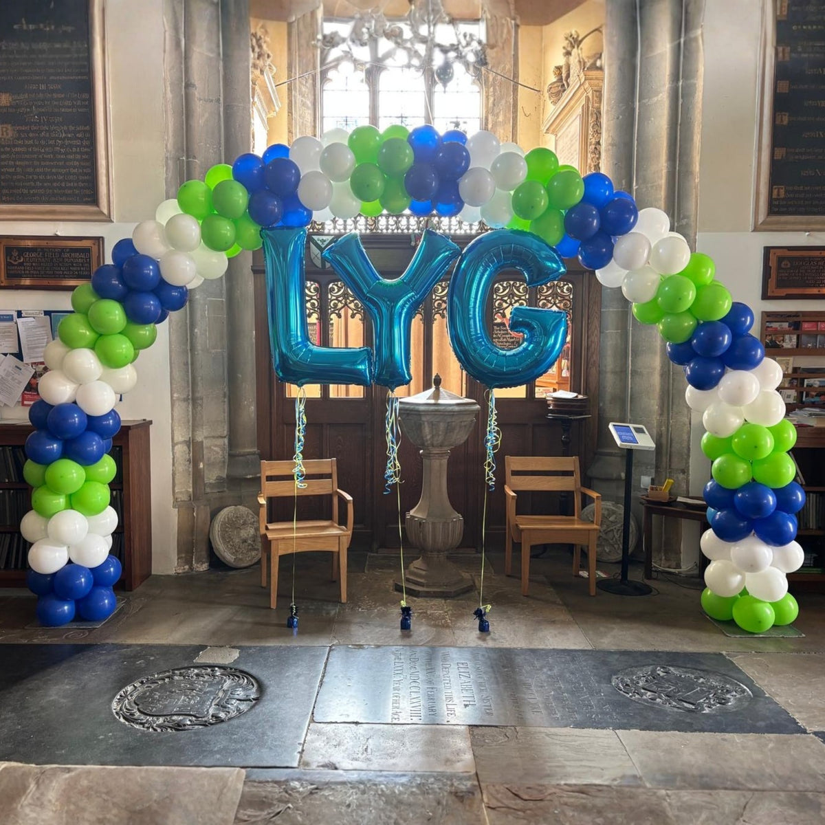 Royal Blue, White & Lime Green with Giant Letters
