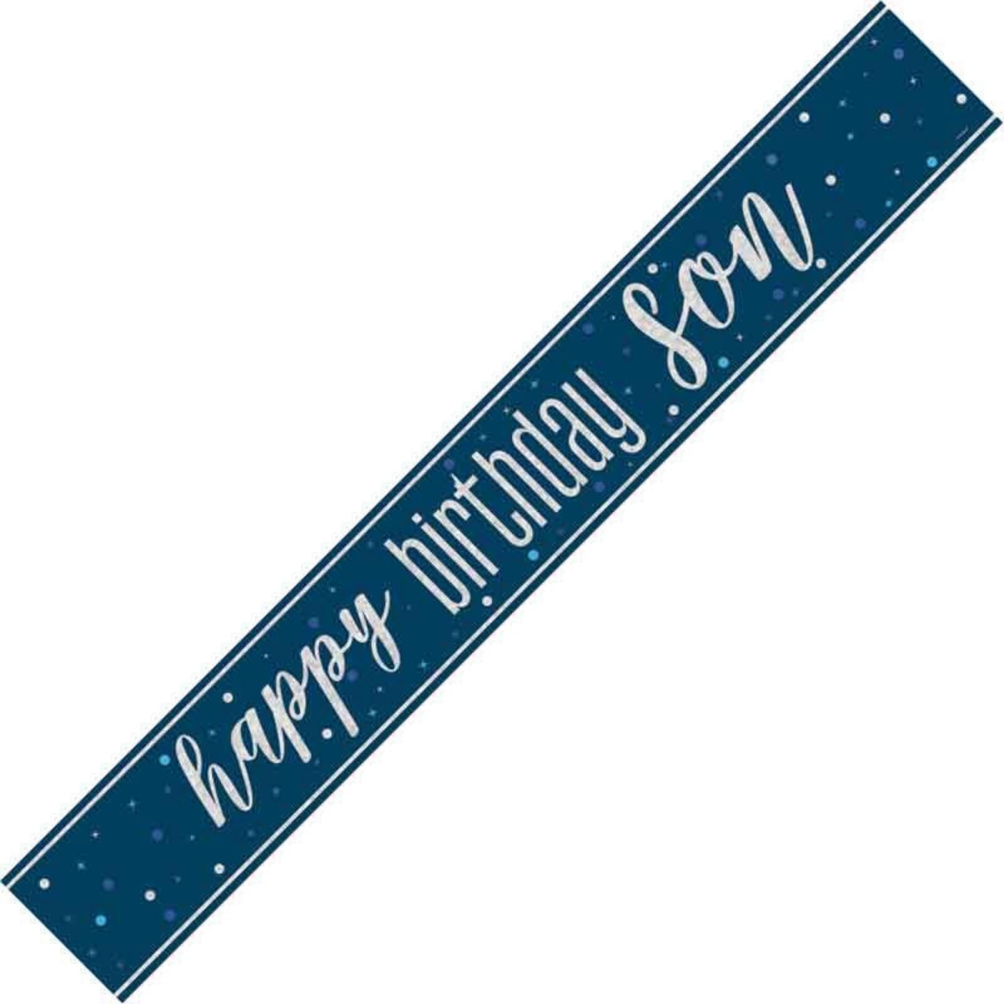 9ft / 2.7m HAPPY BIRTHDAY SON GLITZ BLUE FOIL BANNER