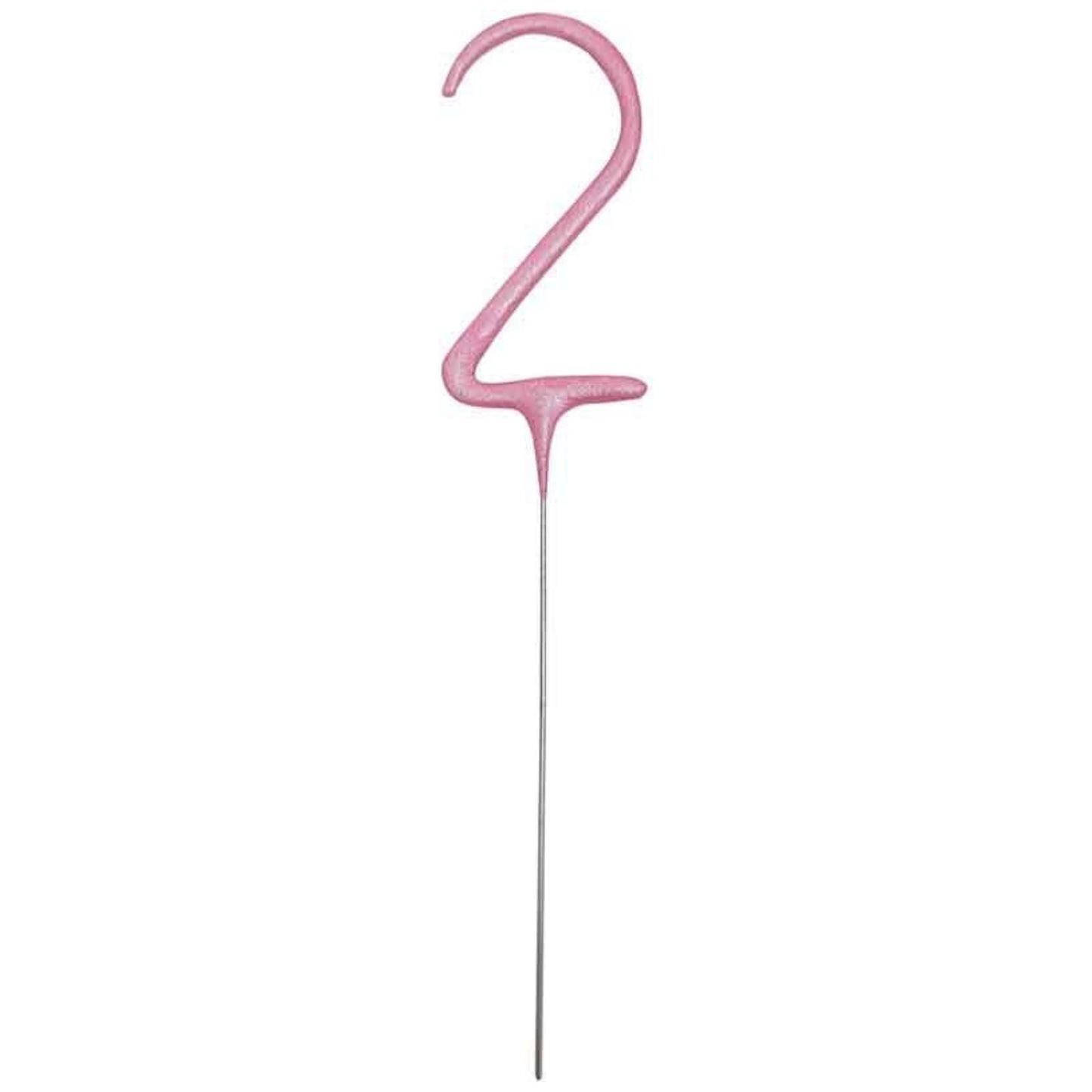 7"/ 18cm NUMERAL 2 PINK GLITZ SPARKLER CANDLE