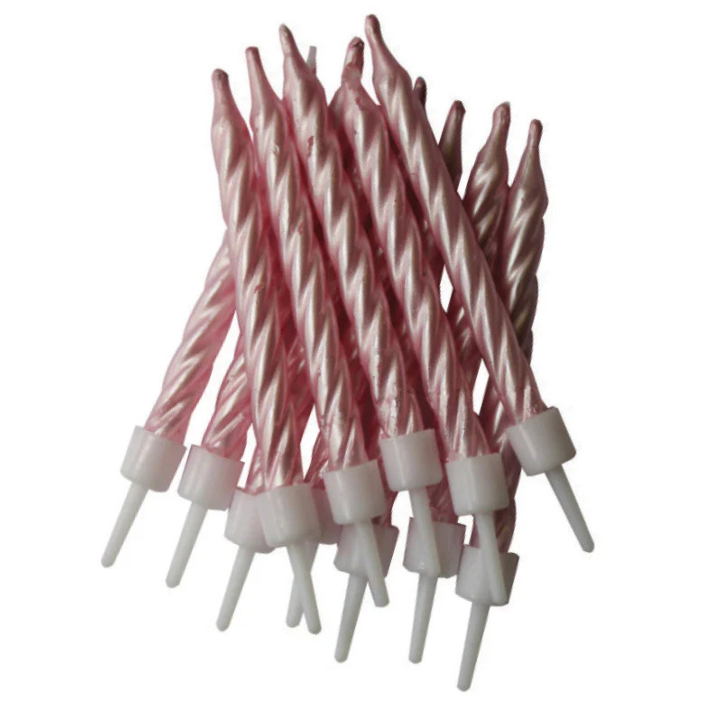 3"/ 7.5cm PEARLESCENT PINK BIRTHDAY CANDLES WITH HOLDERS (12 PACK)