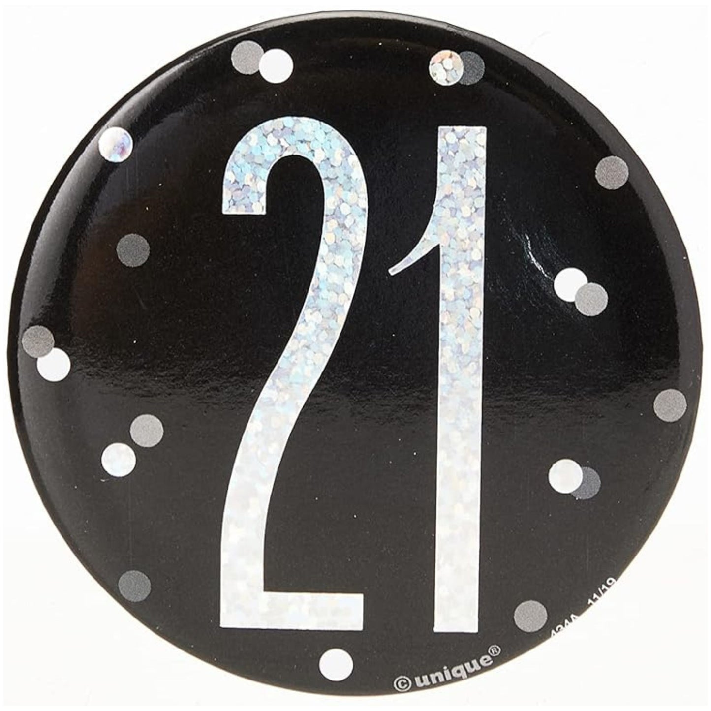 3"/ 8cm GLITZ BLACK 21st BIRTHDAY BADGE