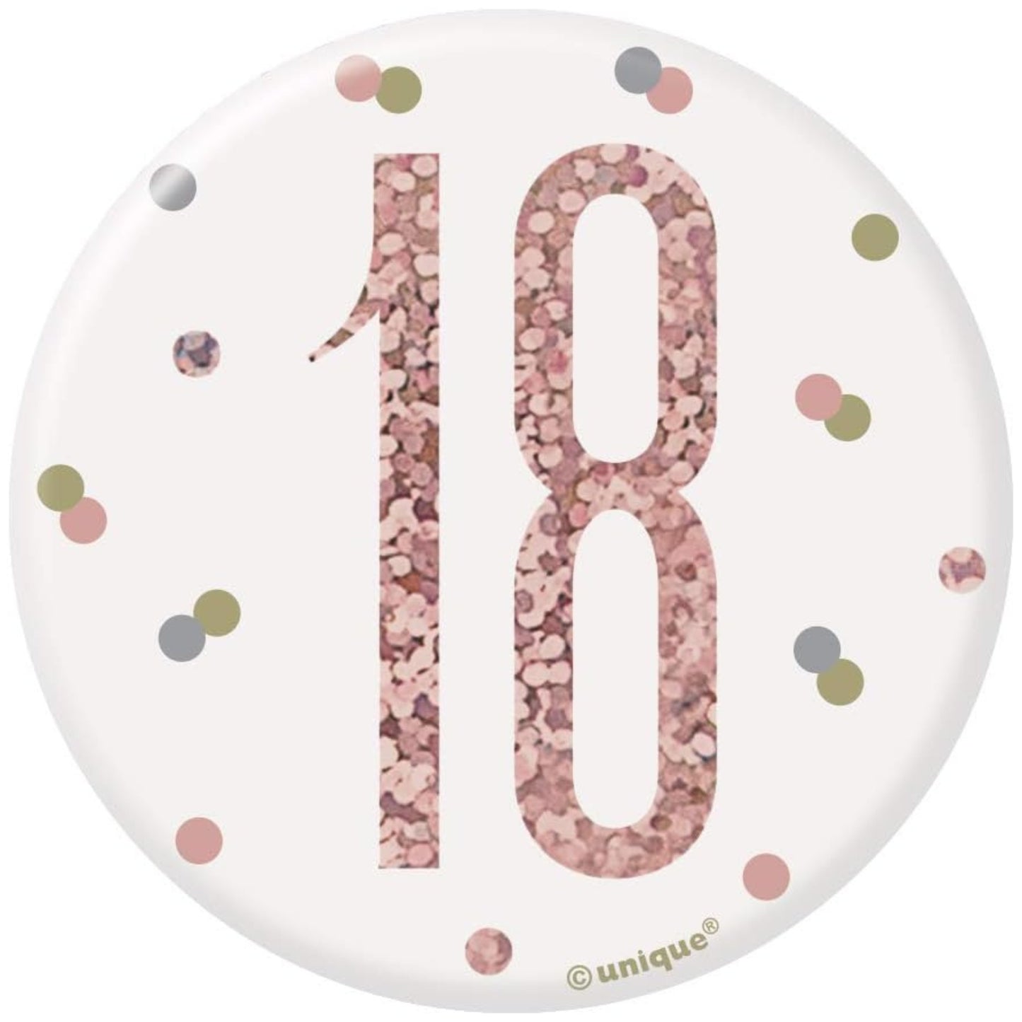 3"/ 8cm GLITZ ROSE GOLD 18th BIRTHDAY BADGE
