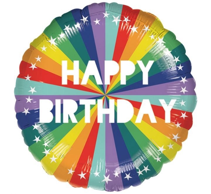 18"/ 46cm HAPPY BIRTHDAY BRIGHT COLOURED STARBURST ROUND FOIL BALLOON
