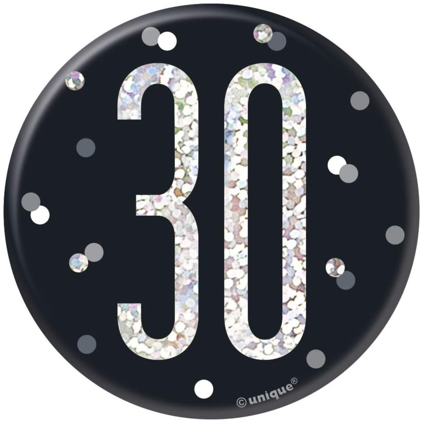3"/ 8cm GLITZ BLACK 30th BIRTHDAY BADGE