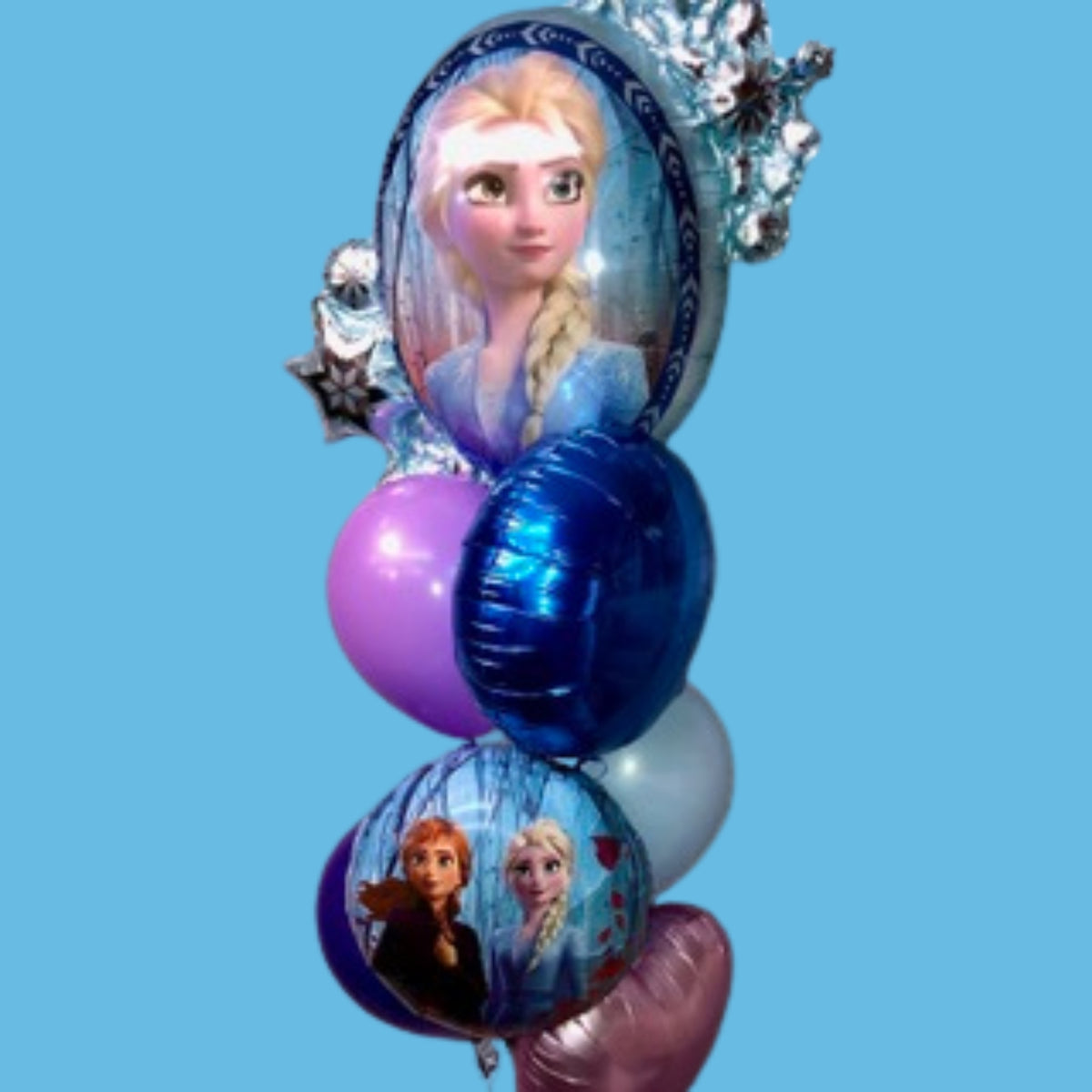 Frozen Supershape, 18" Frozen Foils, Royal Blue Foil Circle, Flamingo Foil Heart, Lilac & Pastel Blue Latex Cluster