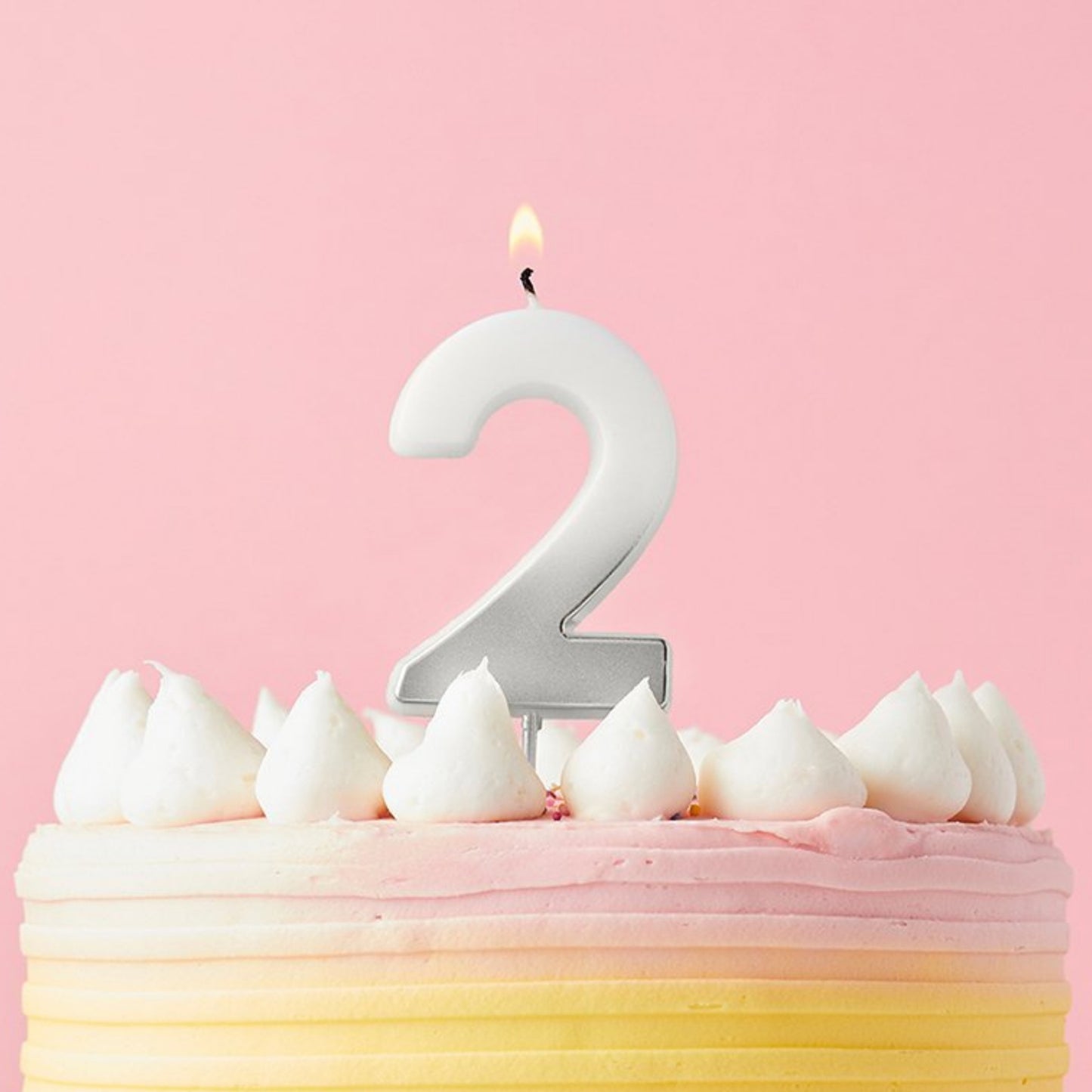2.4"/ 6.2cm SILVER OMBRE NUMBER '2' CANDLE