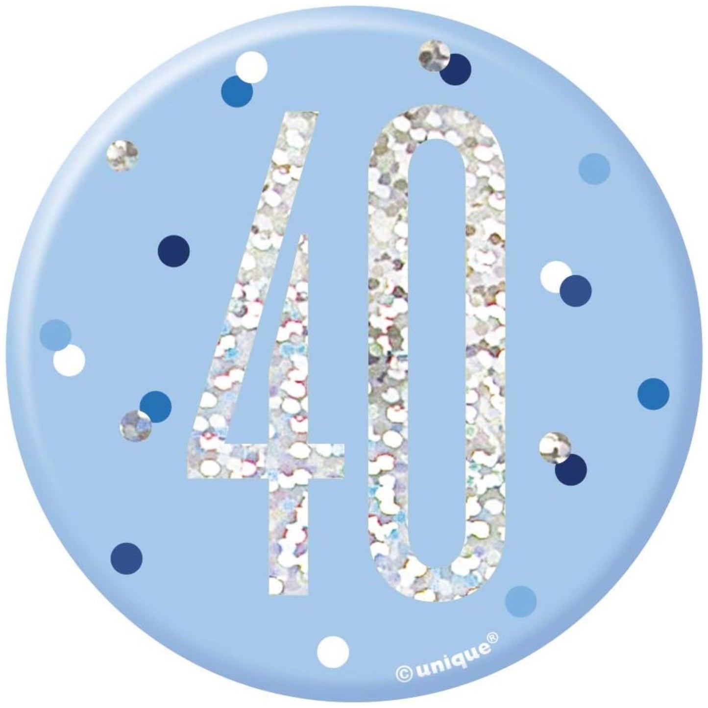 3"/ 8cm GLITZ BLUE 40th BIRTHDAY BADGE