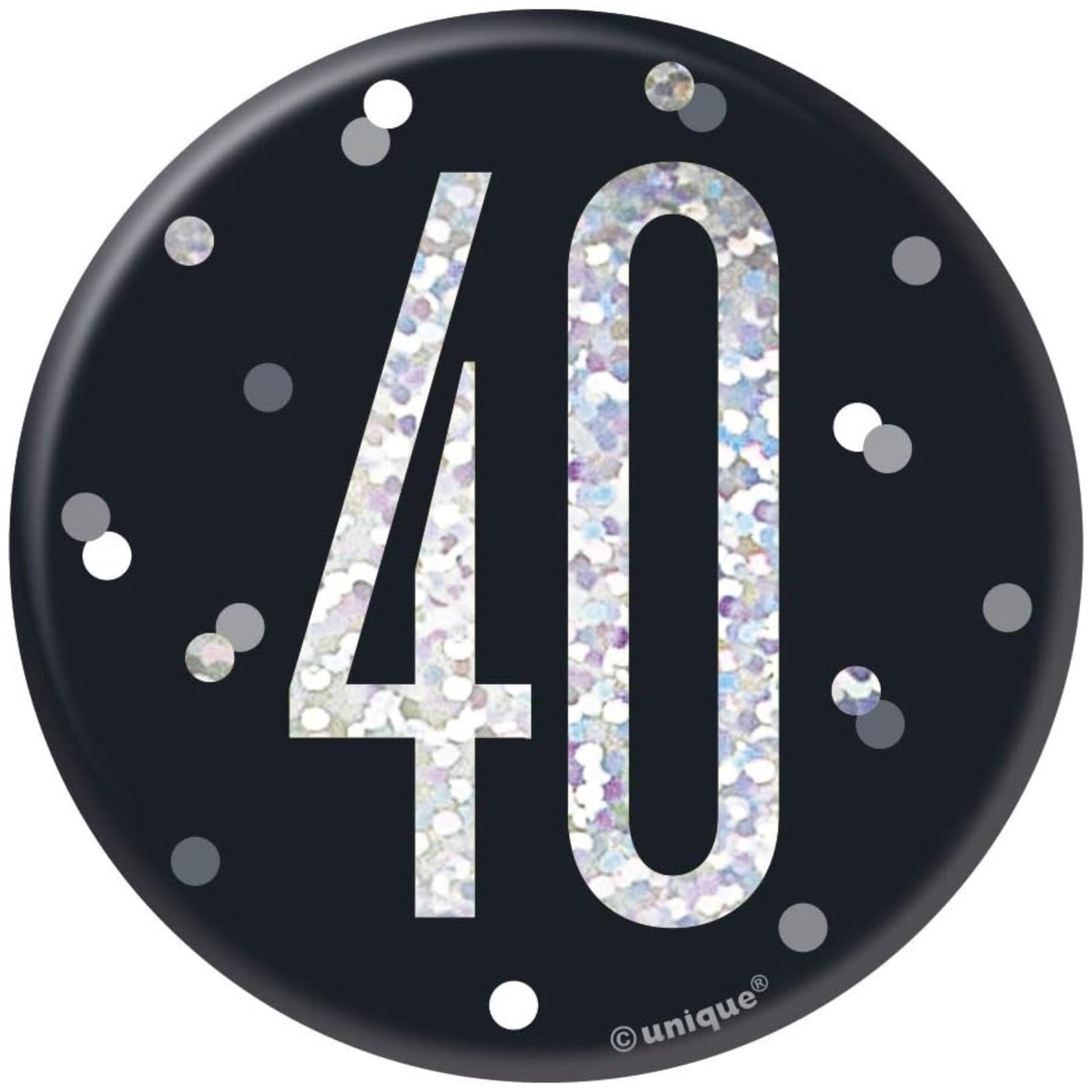 3"/ 8cm GLITZ BLACK 40th BIRTHDAY BADGE