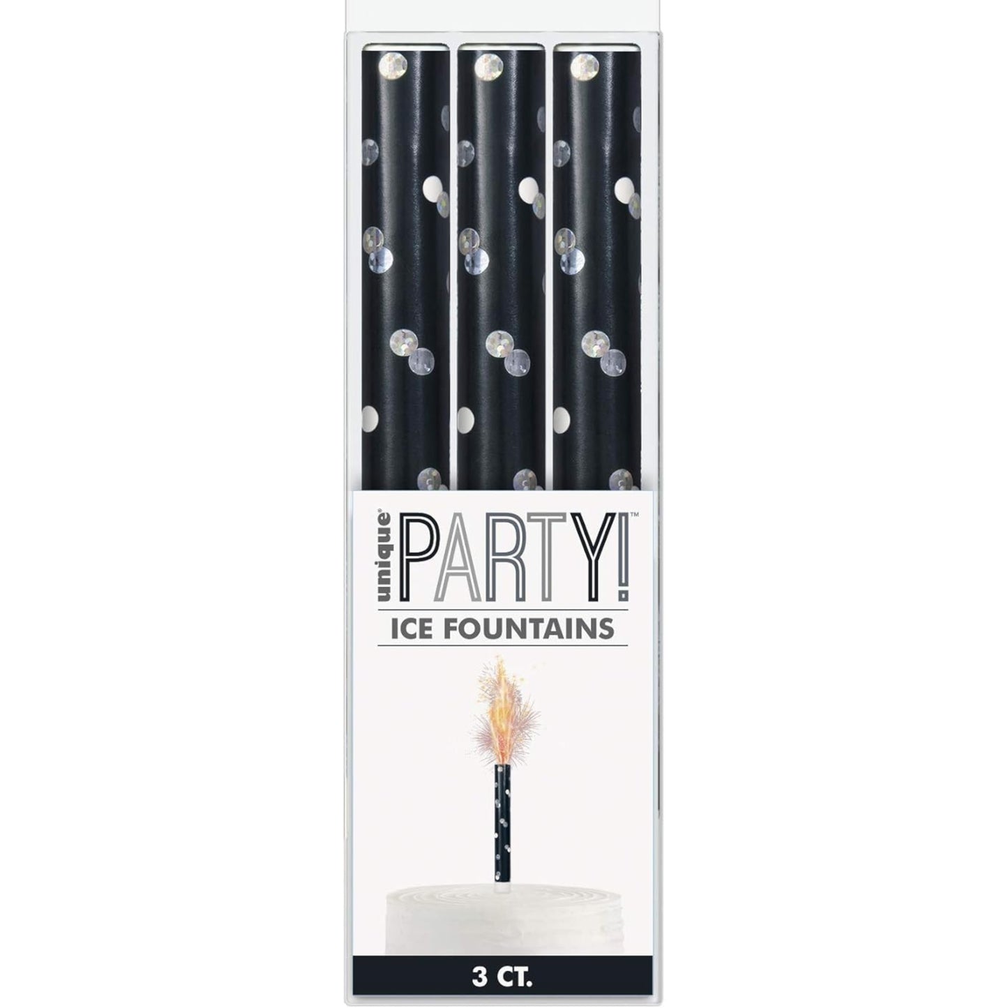6"/ 15cm BLACK GLITZ ICE FOUNTAIN SPARKLER CANDLES (3 PACK)