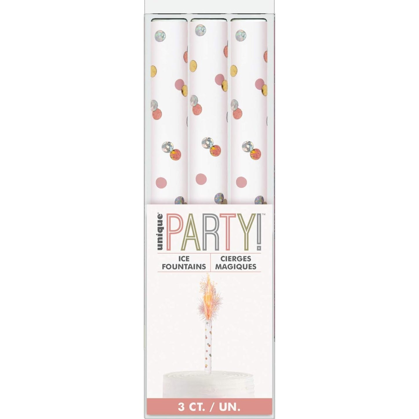 6"/ 15cm ROSE GOLD GLITZ ICE FOUNTAIN SPARKLER CANDLES (3 PACK)