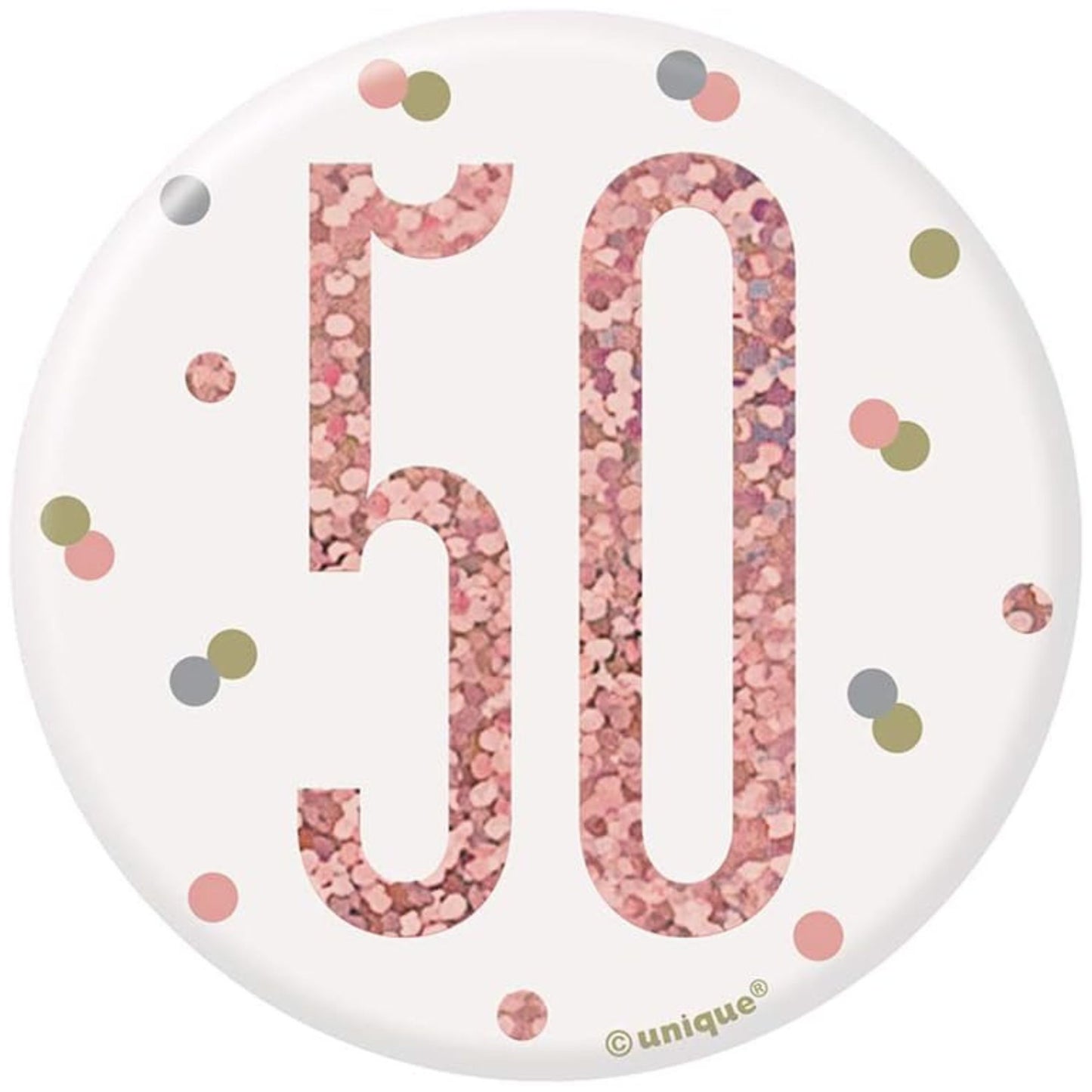 3"/ 8cm GLITZ ROSE GOLD 50th BIRTHDAY BADGE