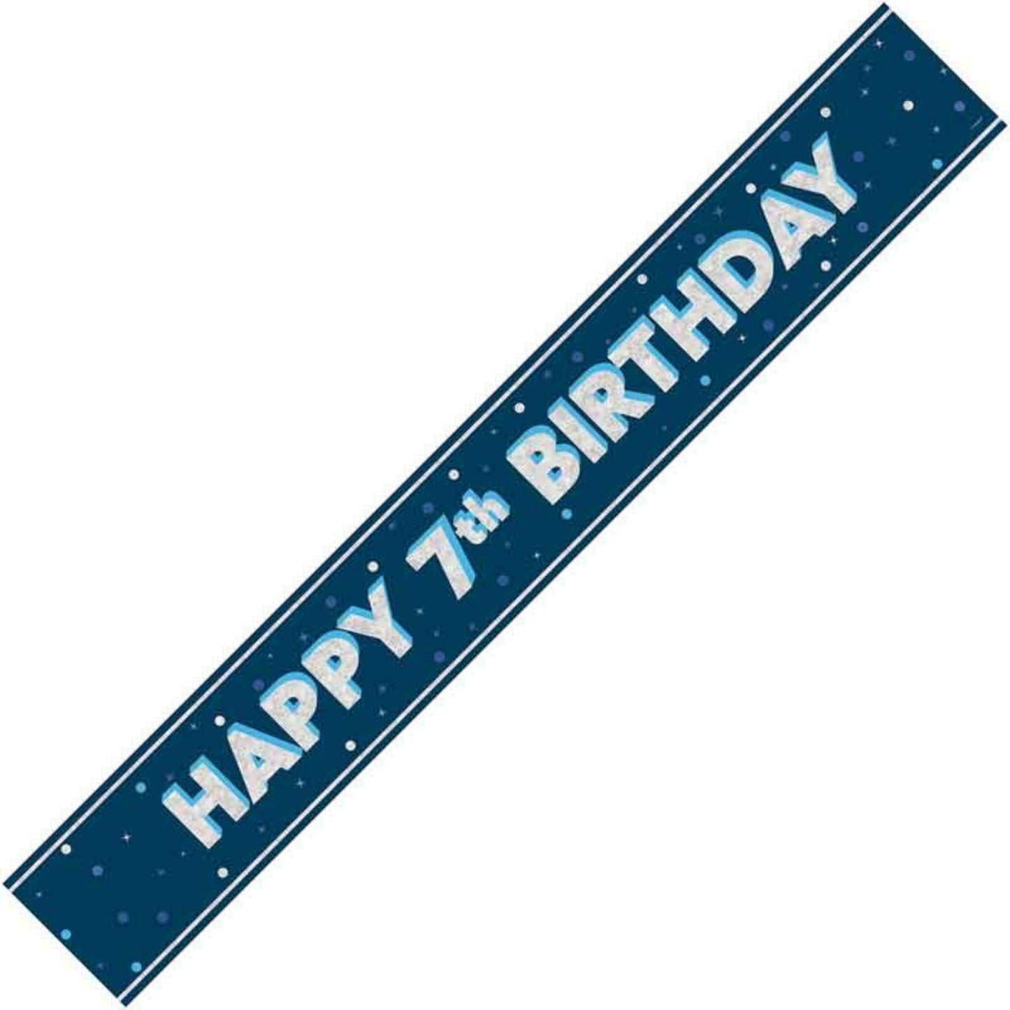 9ft / 2.7m GLITZ BLUE 7TH BIRTHDAY BANNER