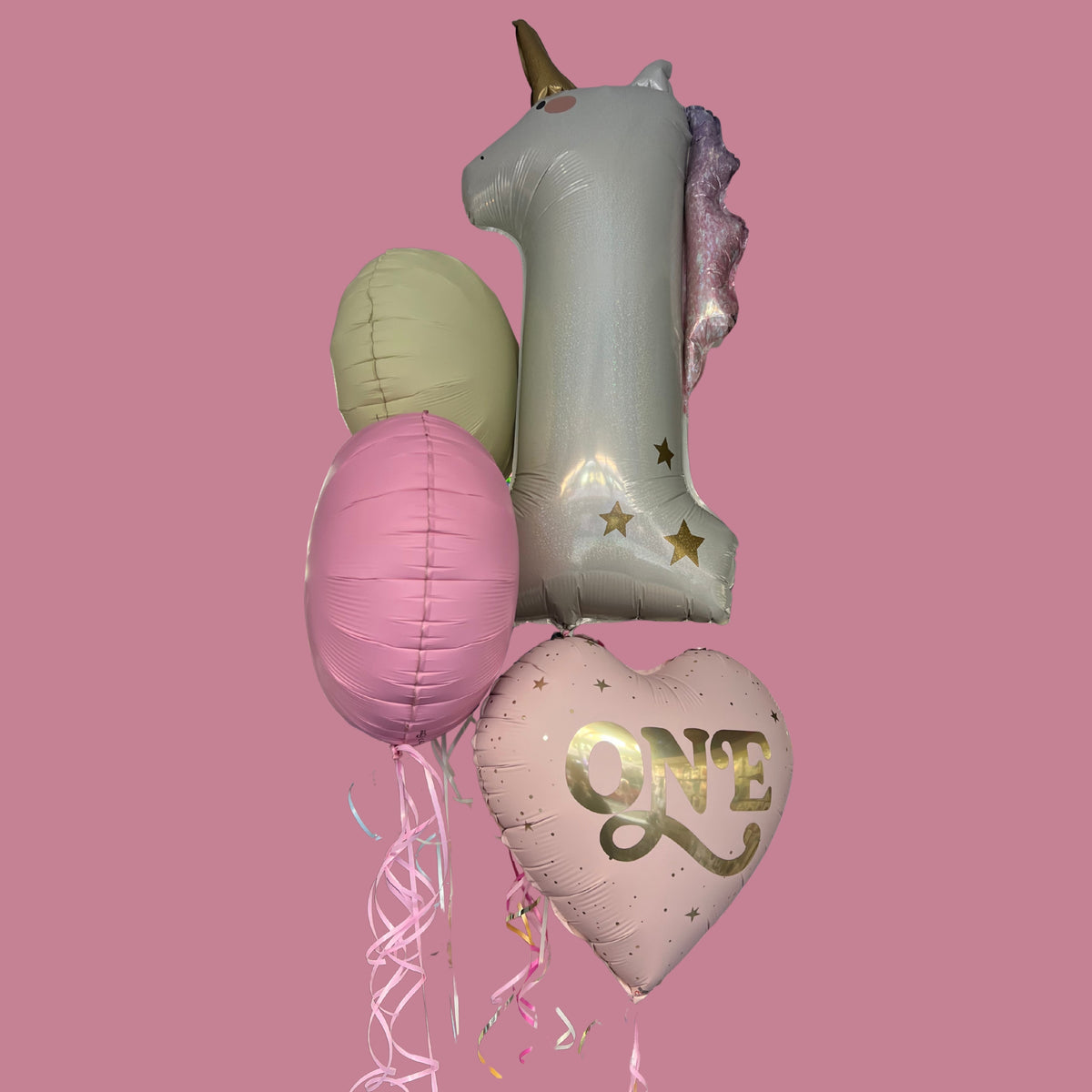 Giant Unicorn '1', 18" Printed Foil Heart, Pastel Foil Circles