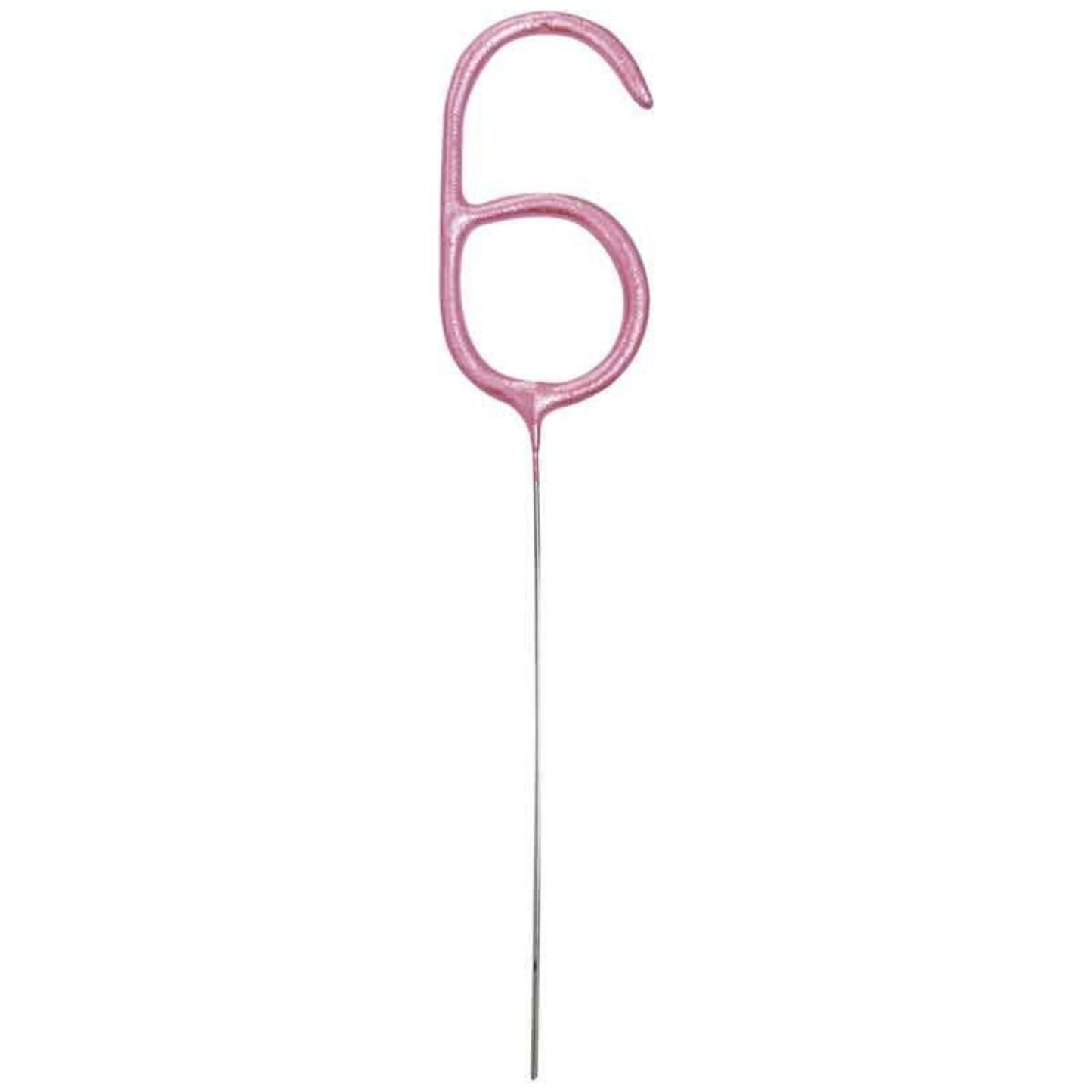 7"/ 18cm NUMERAL 6 PINK GLITZ SPARKLER CANDLE