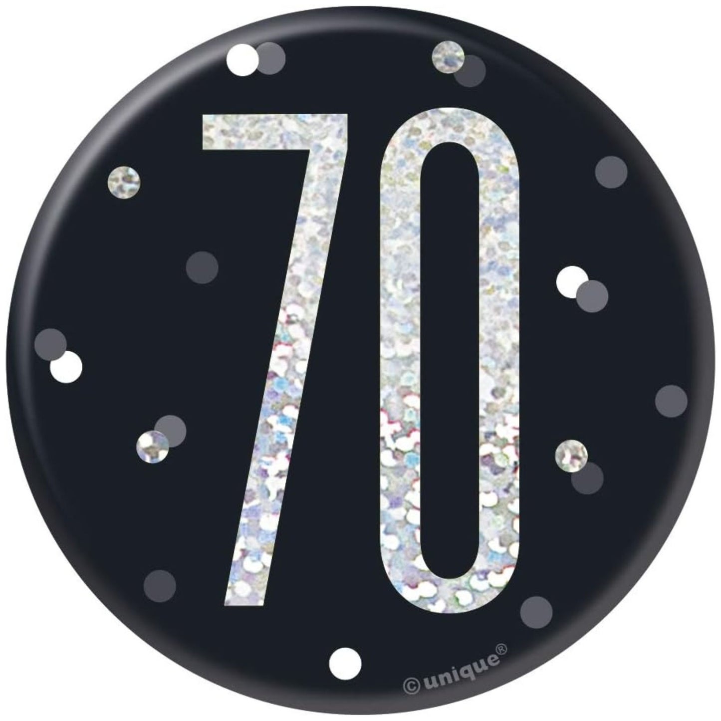 3"/ 8cm GLITZ BLACK 70th BIRTHDAY BADGE
