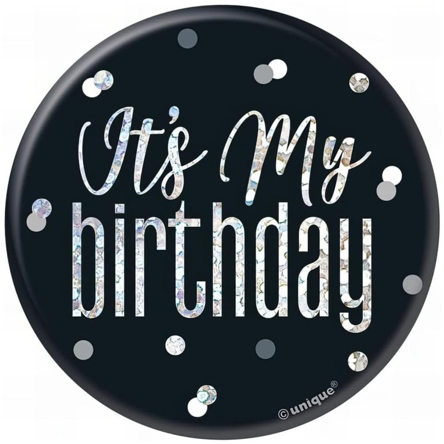 3"/ 8cm GLITZ BLACK HAPPY BIRTHDAY BADGE