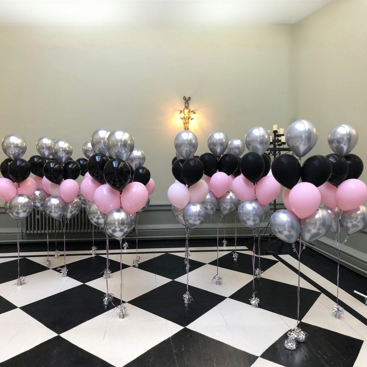Silver Chrome, Pink & Black - Floor Clusters of 7