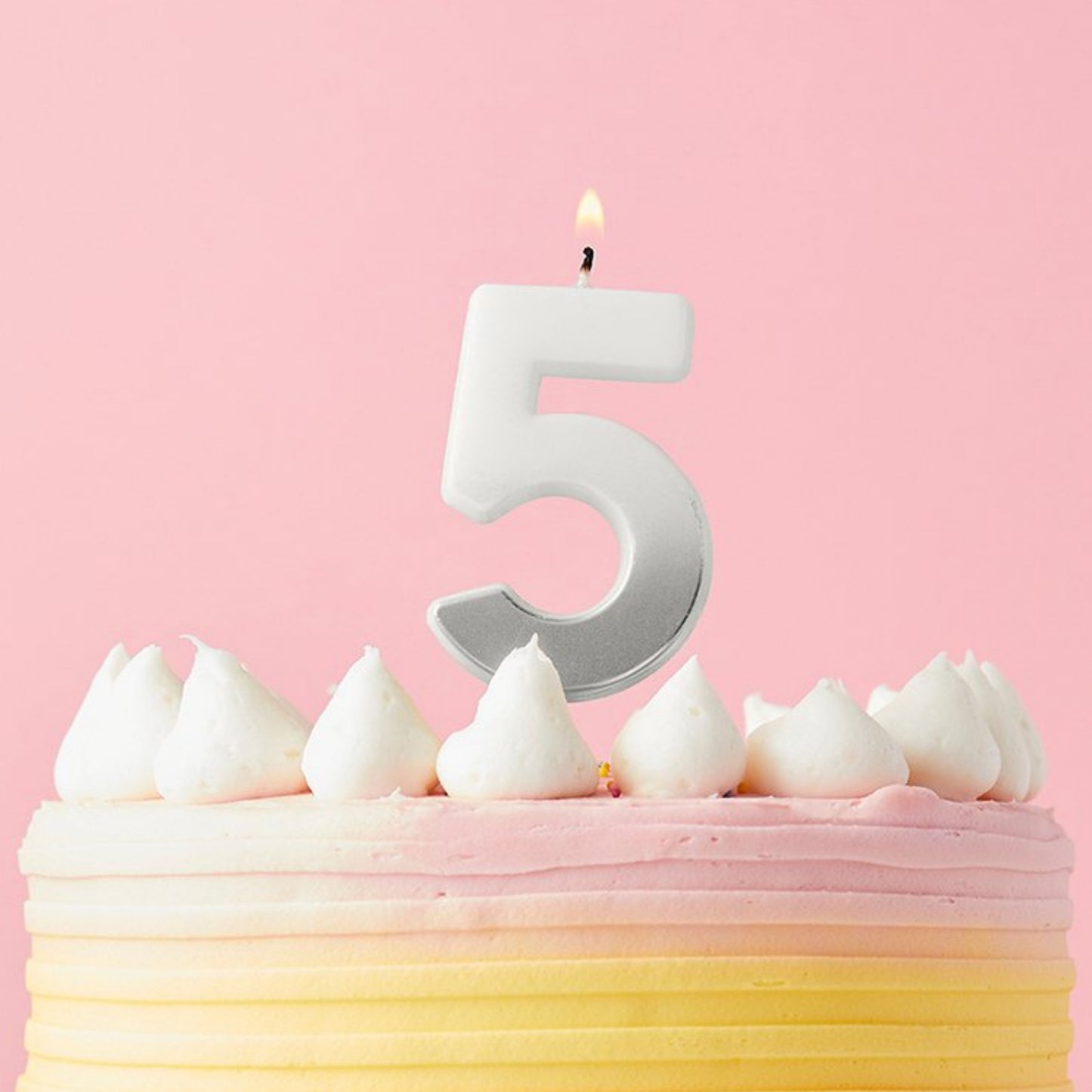 2.4"/ 6.2cm SILVER OMBRE NUMBER '5' CANDLE
